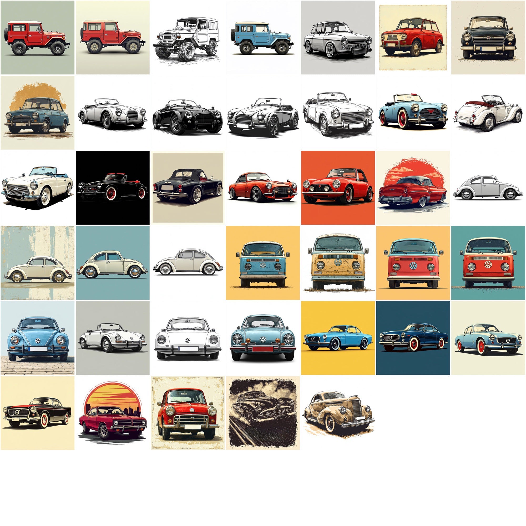 530 Classic Car Illustration Images β High-Res Retro Style JPGs with Commercial License