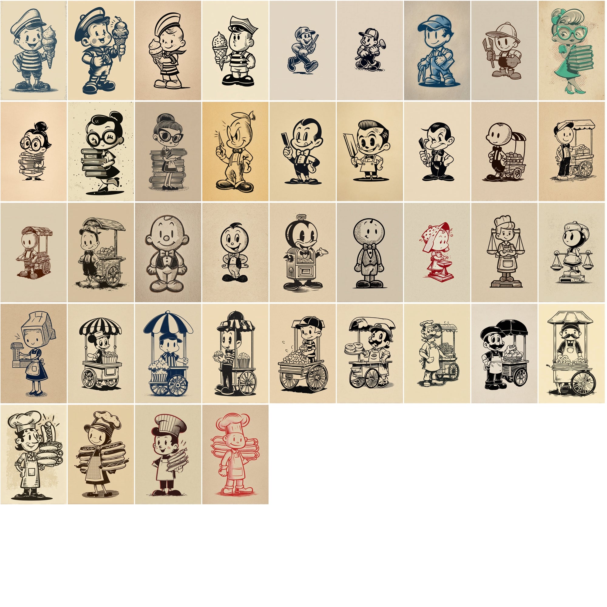 580 Retro Cartoon Mascots – Vintage 1950s-Inspired Clipart for T-Shirts & Crafts