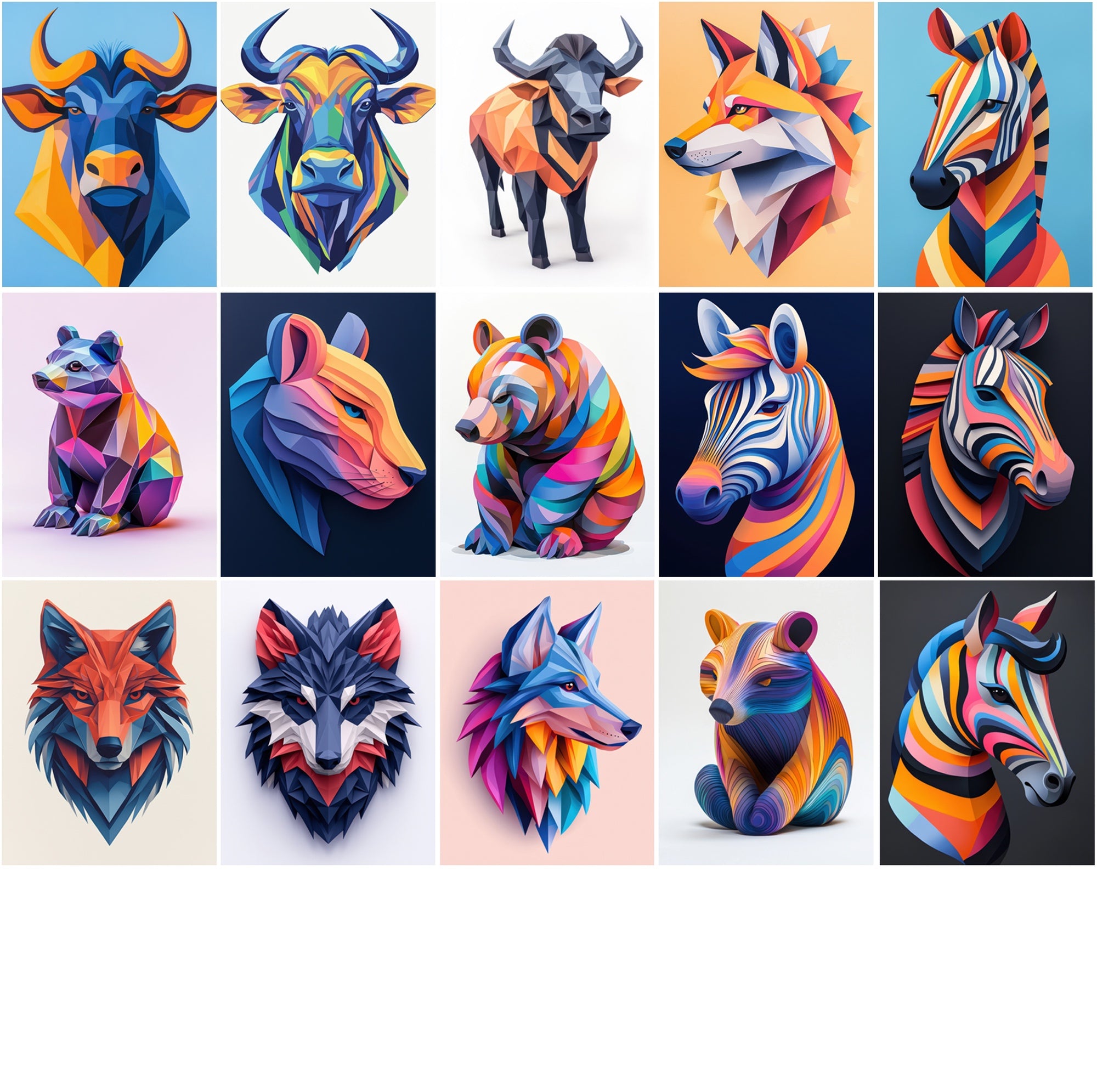 495 Polygon Style Animal Graphics - Vibrant Colorful Animal Art, Commercial License