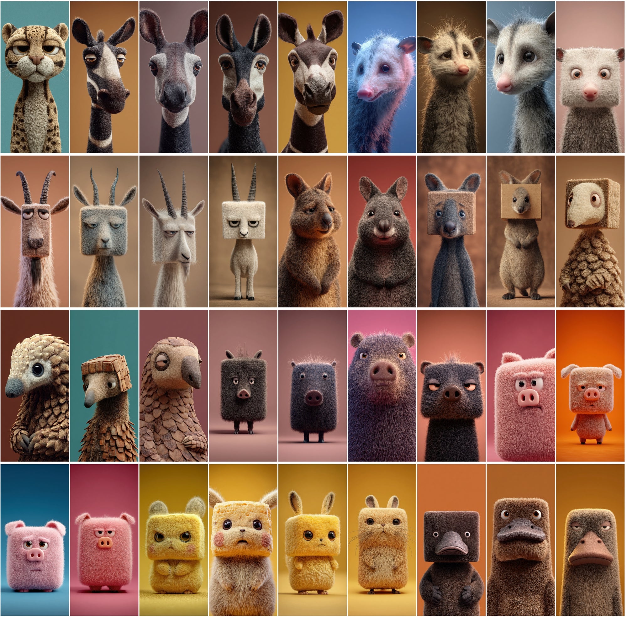 615 Tired Square-Headed Animals Clipart – 3D Cute Animal Bundle