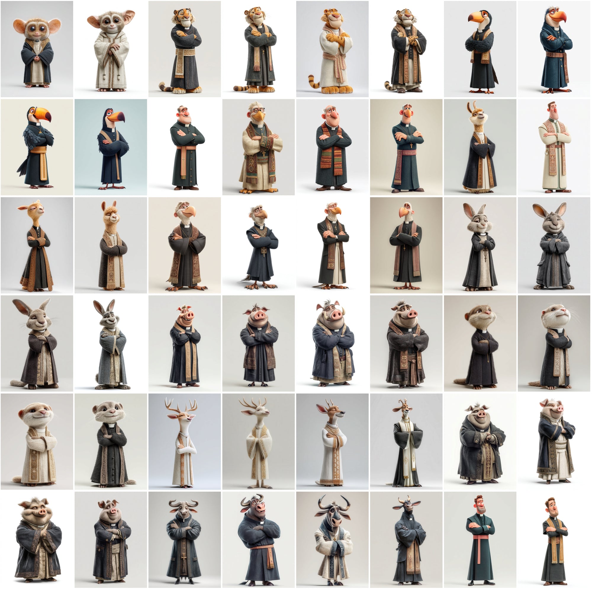 590 Cute Animal Priest Illustrations – High-Resolution JPGs with Commercial License