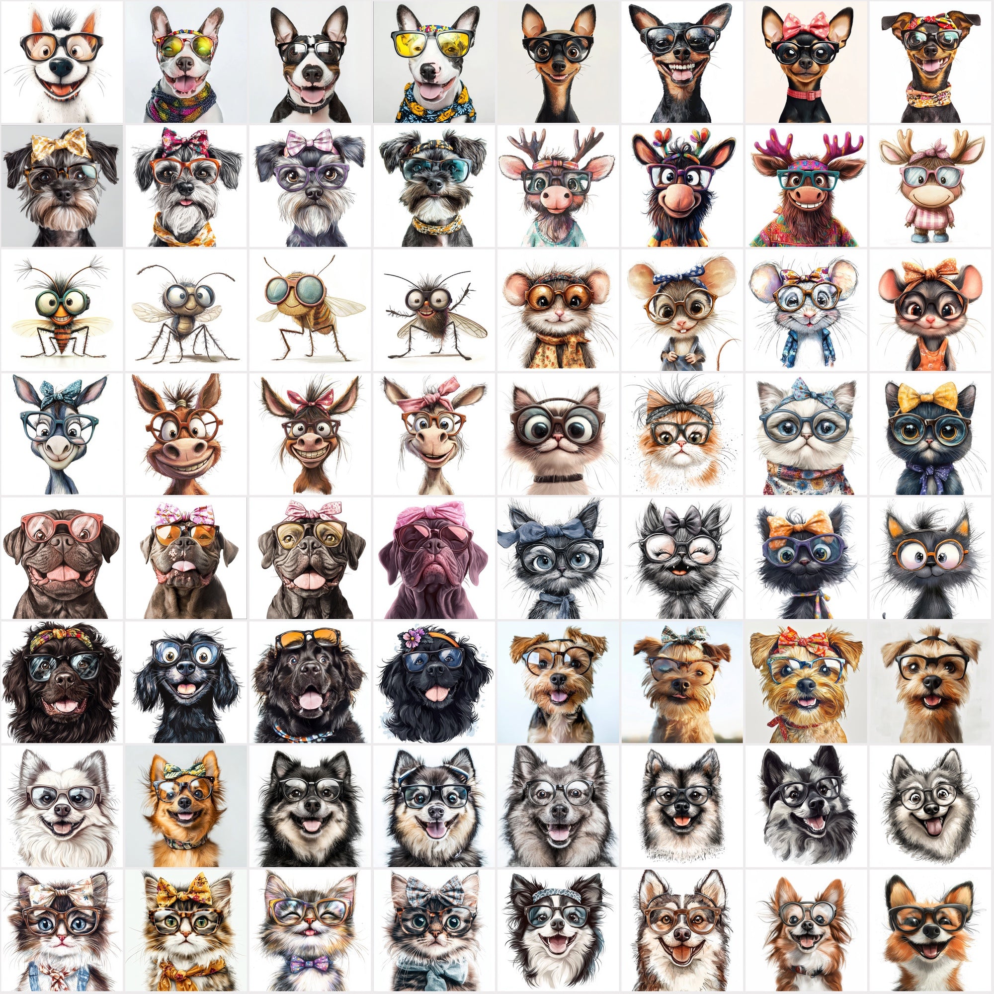 960 Funny Animal Portraits with Eyeglasses & Scarfs