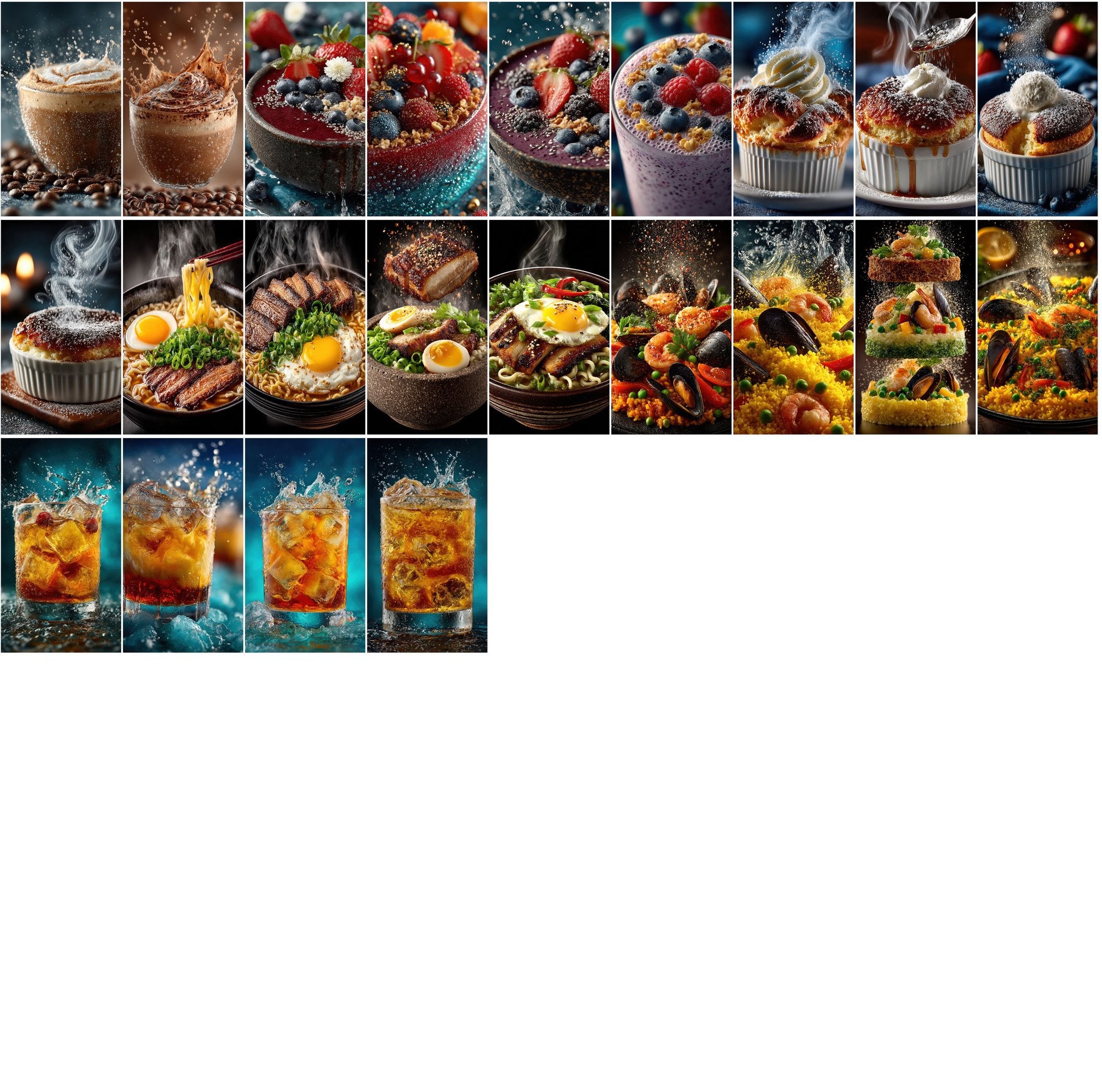 510 Floating Food Images – Hyper-Realistic, Cinematic JPG Collection with Commercial License