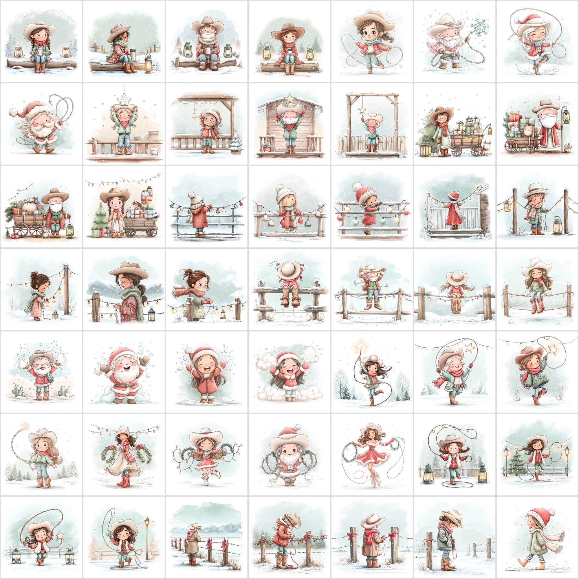600 Winter Cowboy Christmas Images – Cozy Western Holiday Art, Santa & Cowgirl Scenes, Rustic Ranch Aesthetic, Commercial Use JPG
