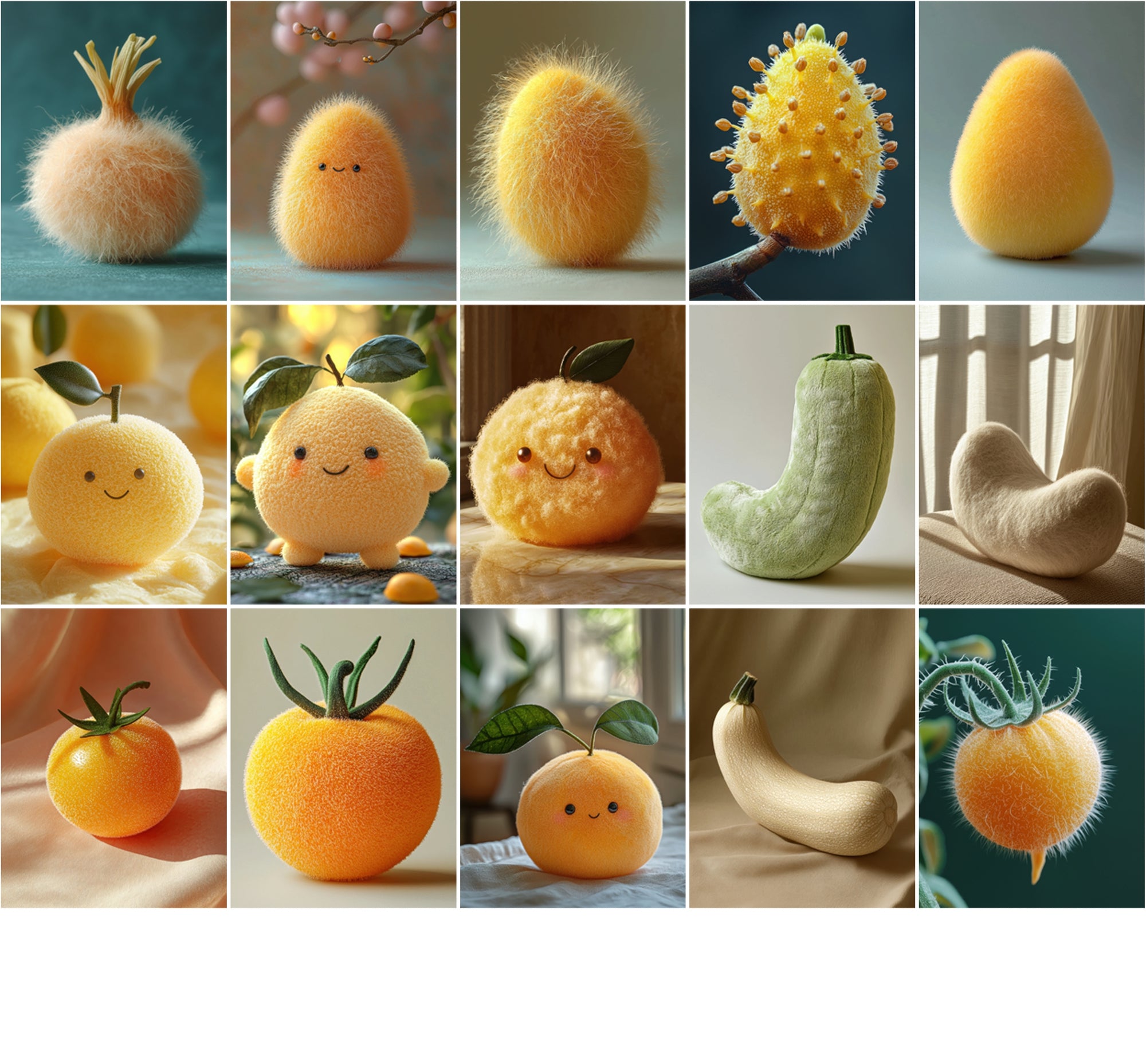 750 Fluffy Fruits & Vegetables Digital Images | Kawaii Food Clipart