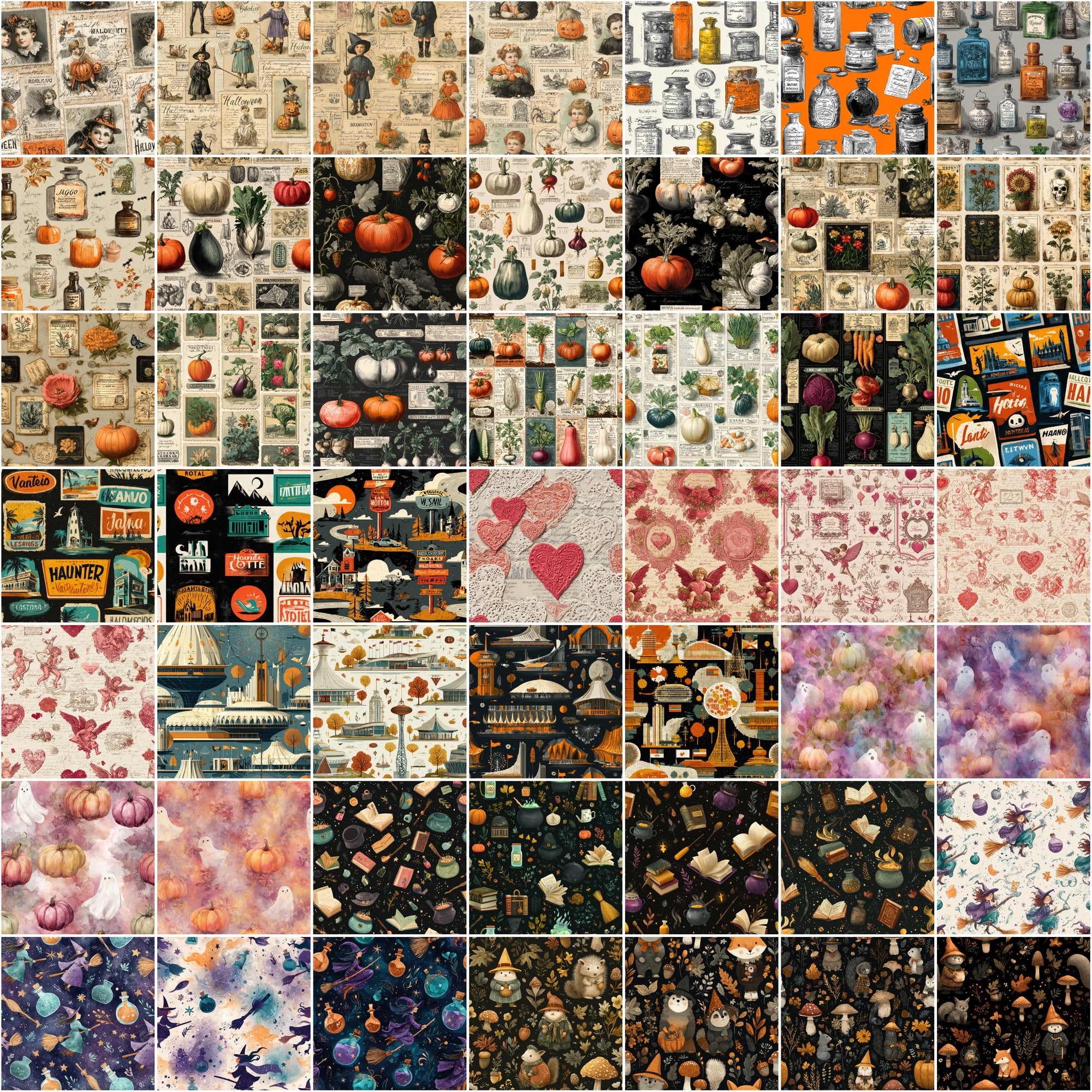 580 Seamless Halloween Patterns | Cute & Spooky JPG + PAT Files | Commercial Use