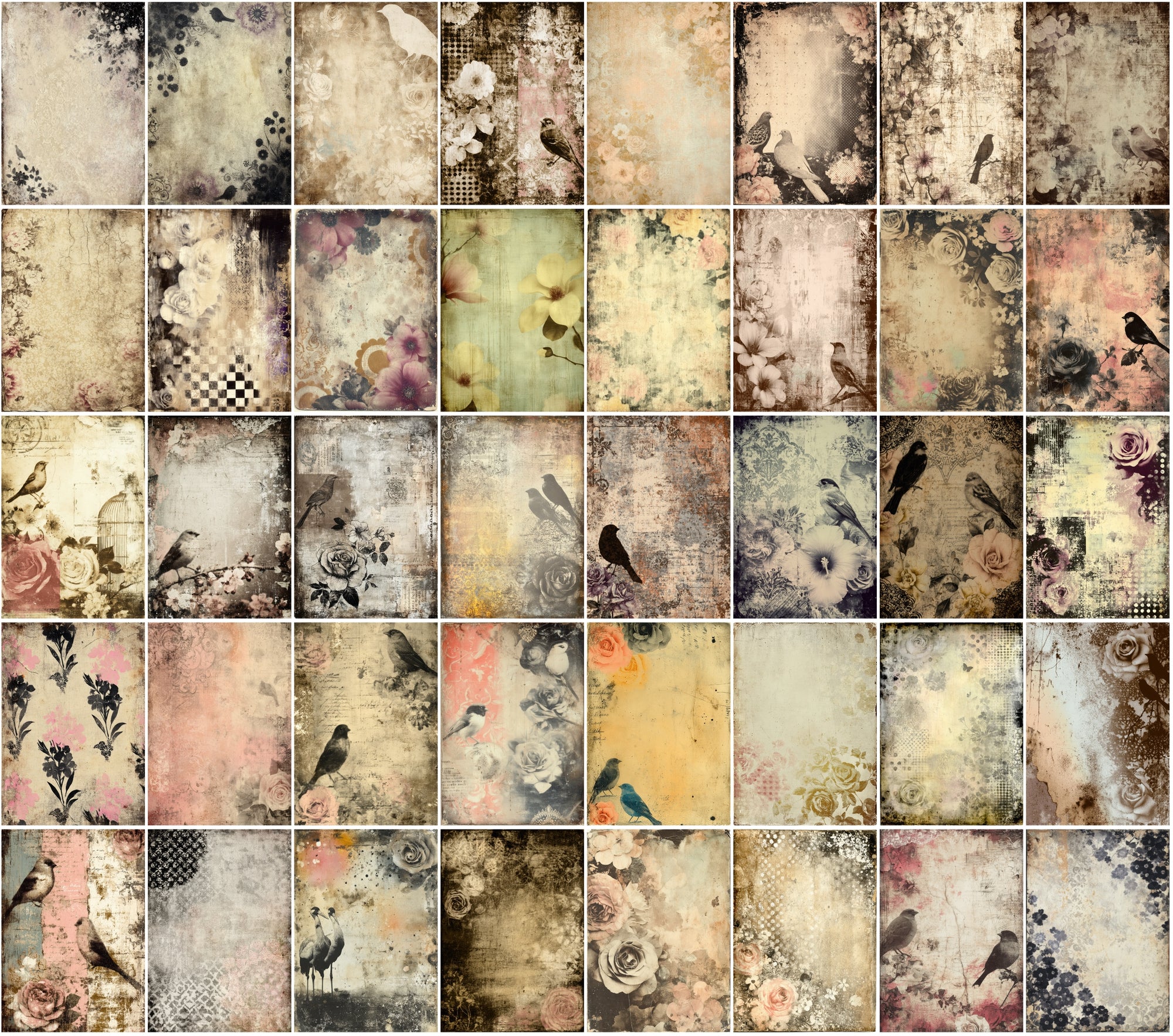 580 Vintage Backgrounds – Elegant Floral & Bird Patterns