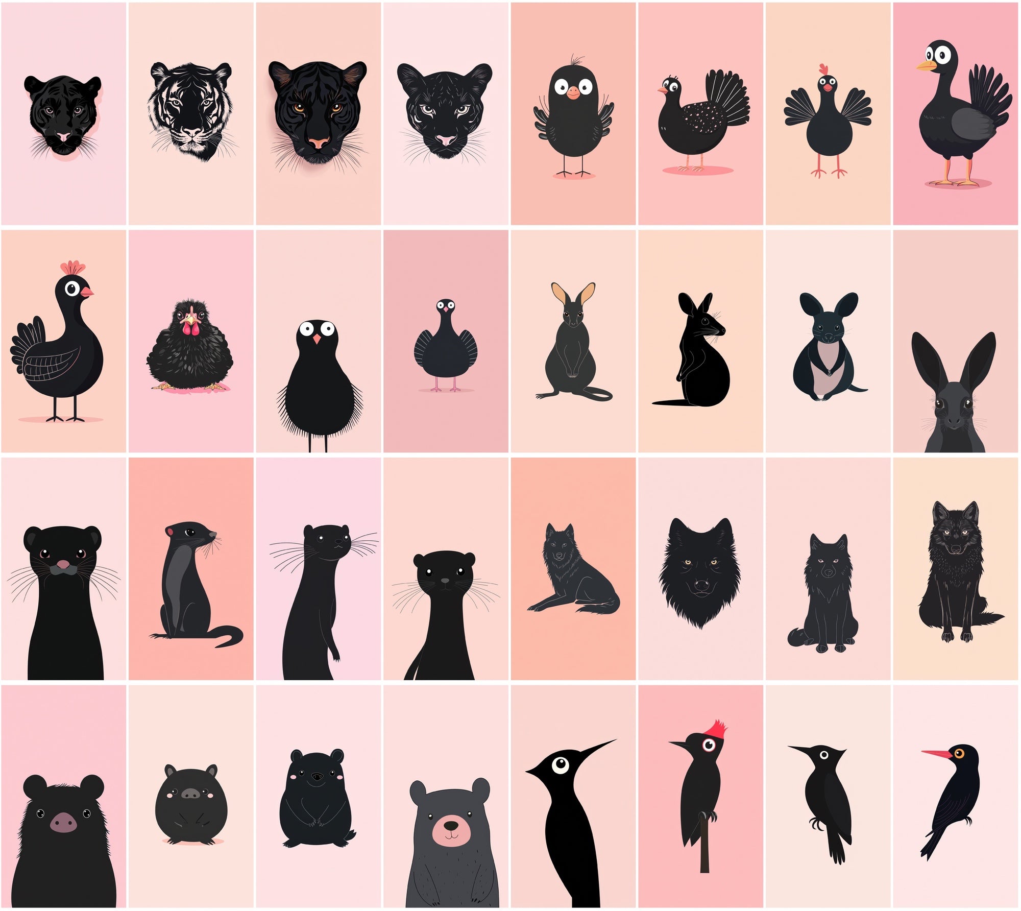 390 Minimalist Animal Illustrations on Pastel Pink Backgrounds
