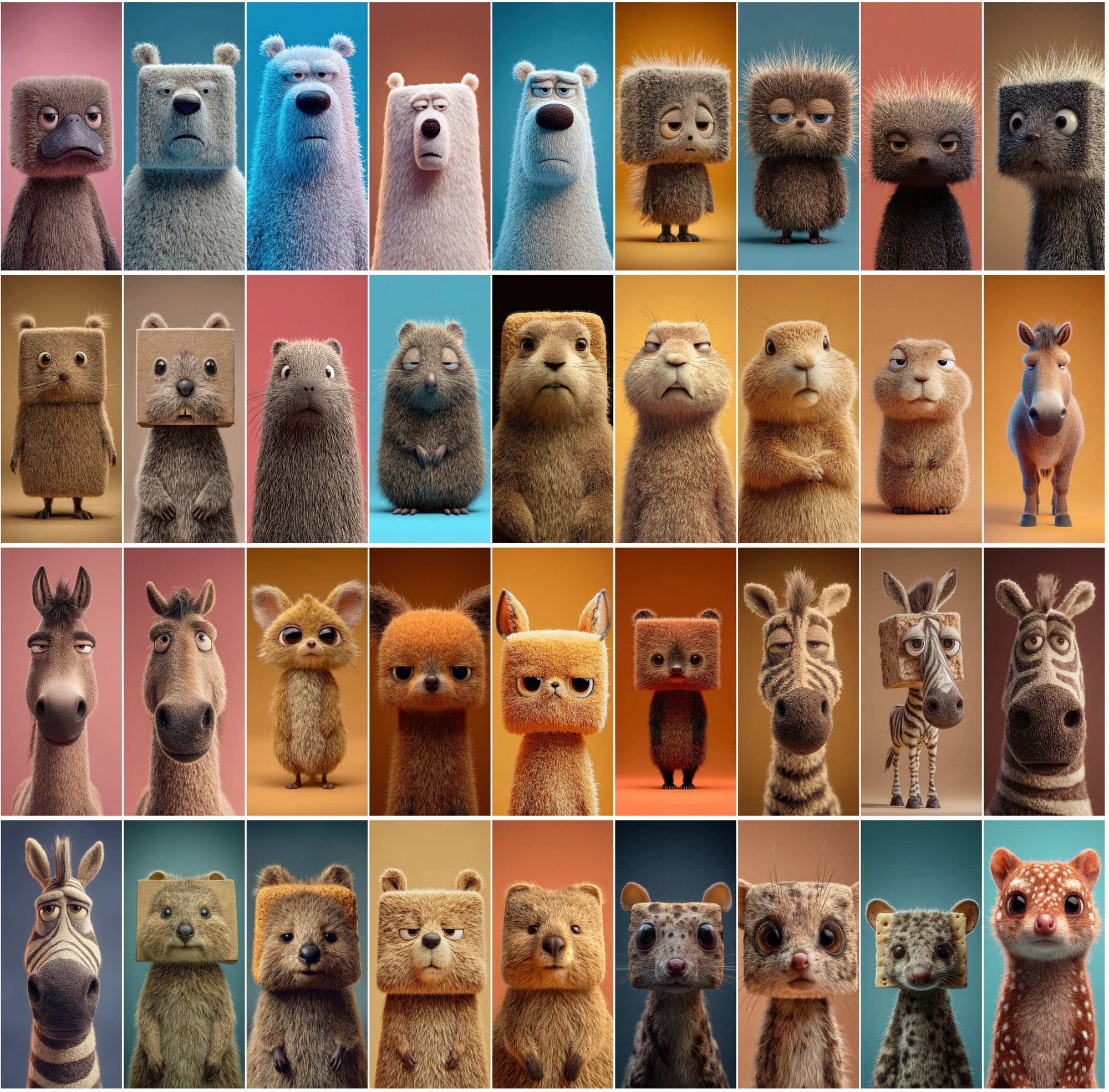 615 Tired Square-Headed Animals Clipart – 3D Cute Animal Bundle
