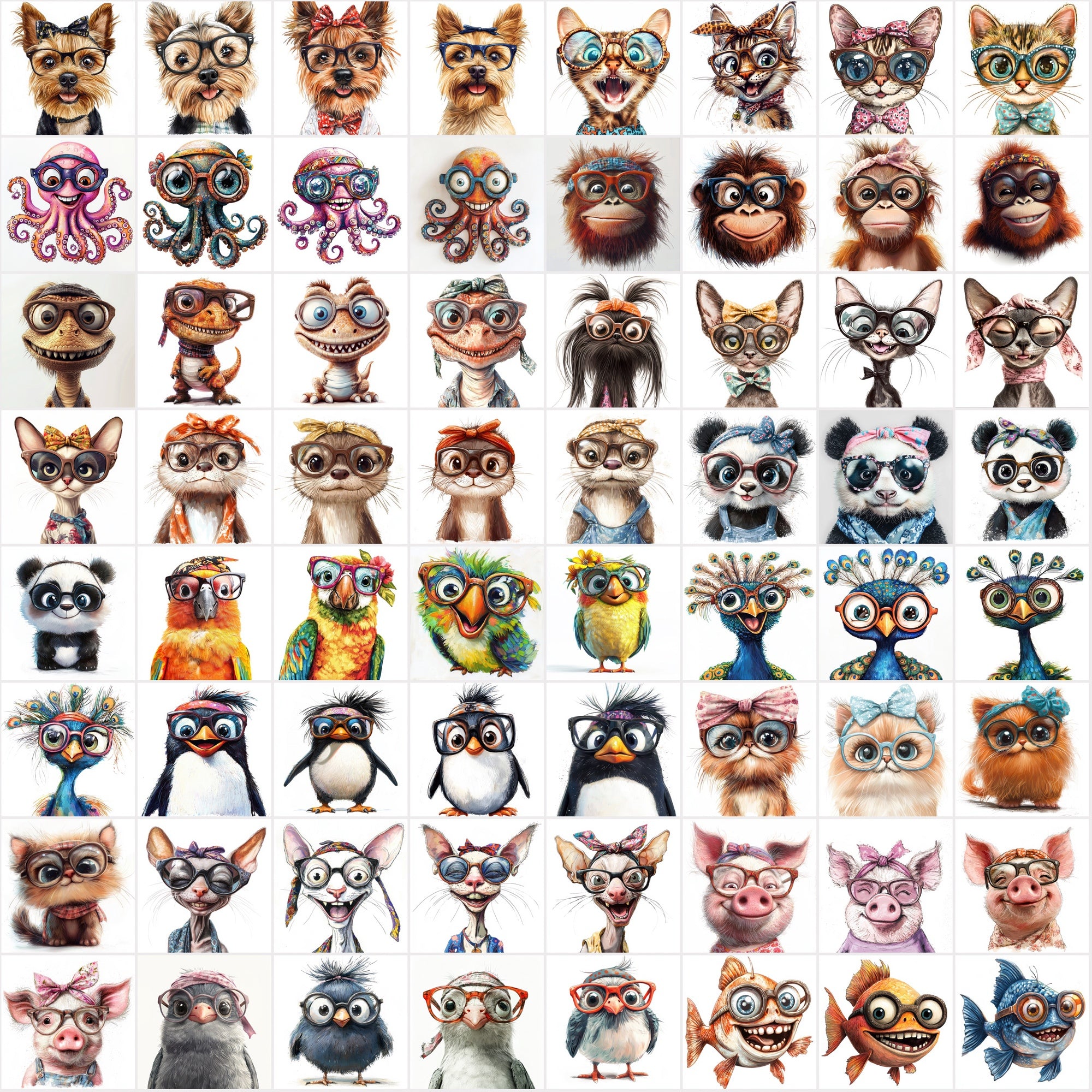 960 Funny Animal Portraits with Eyeglasses & Scarfs