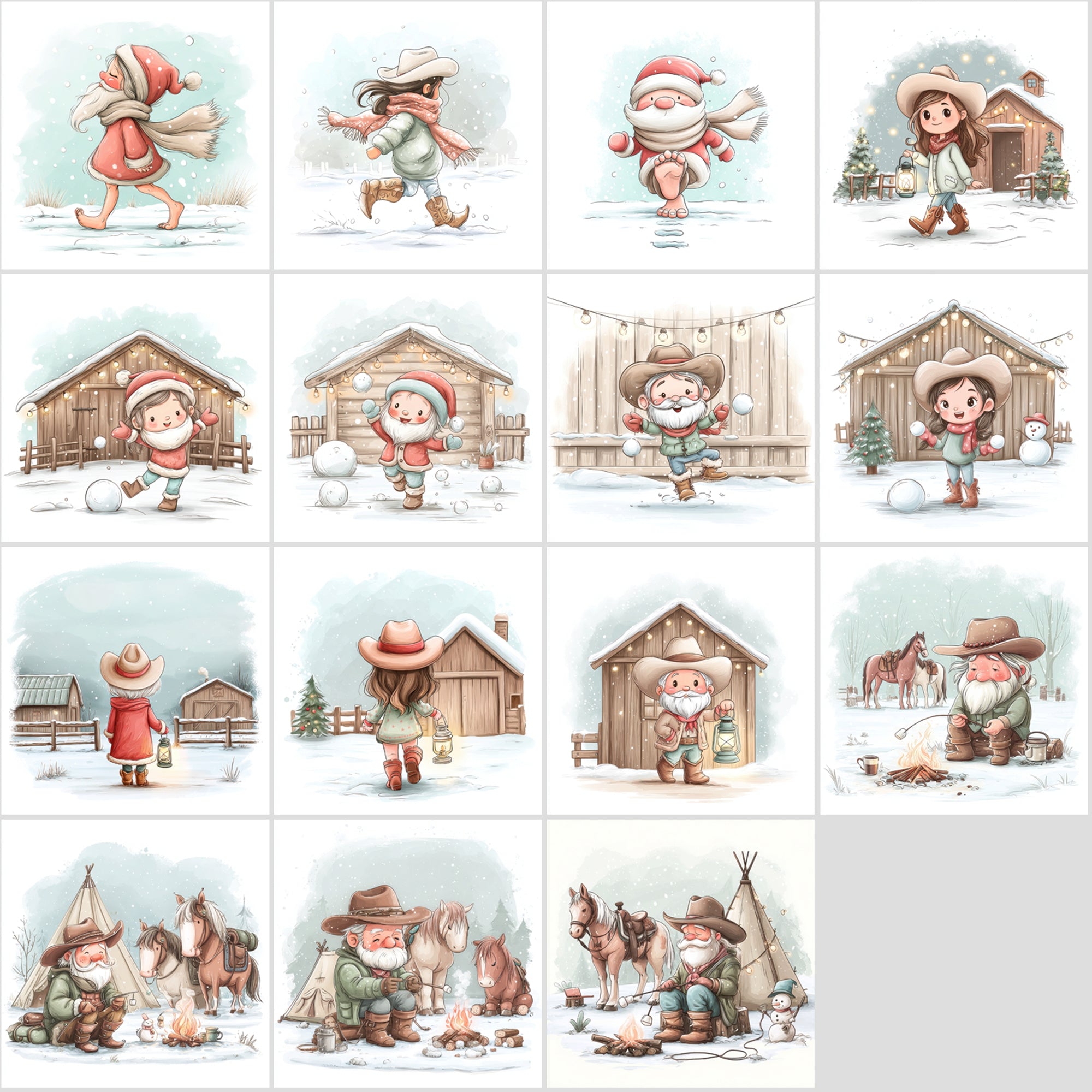 600 Winter Cowboy Christmas Images – Cozy Western Holiday Art, Santa & Cowgirl Scenes, Rustic Ranch Aesthetic, Commercial Use JPG