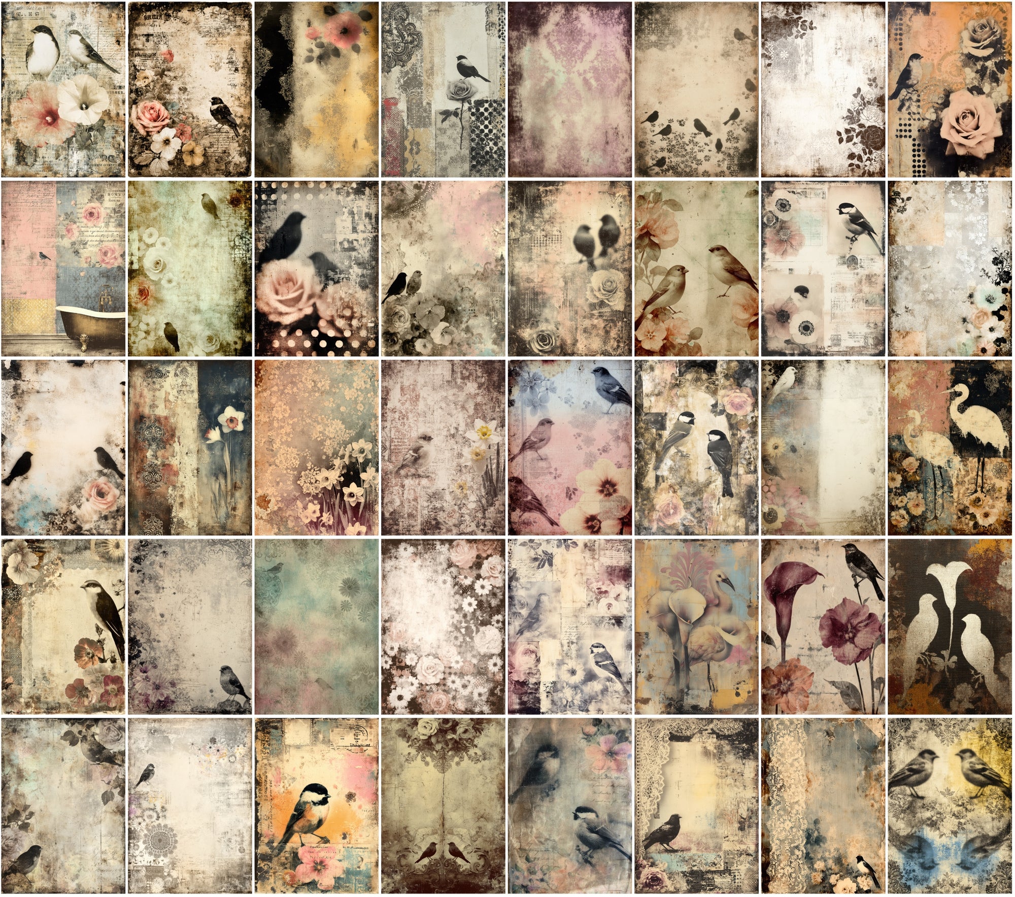 580 Vintage Backgrounds – Elegant Floral & Bird Patterns