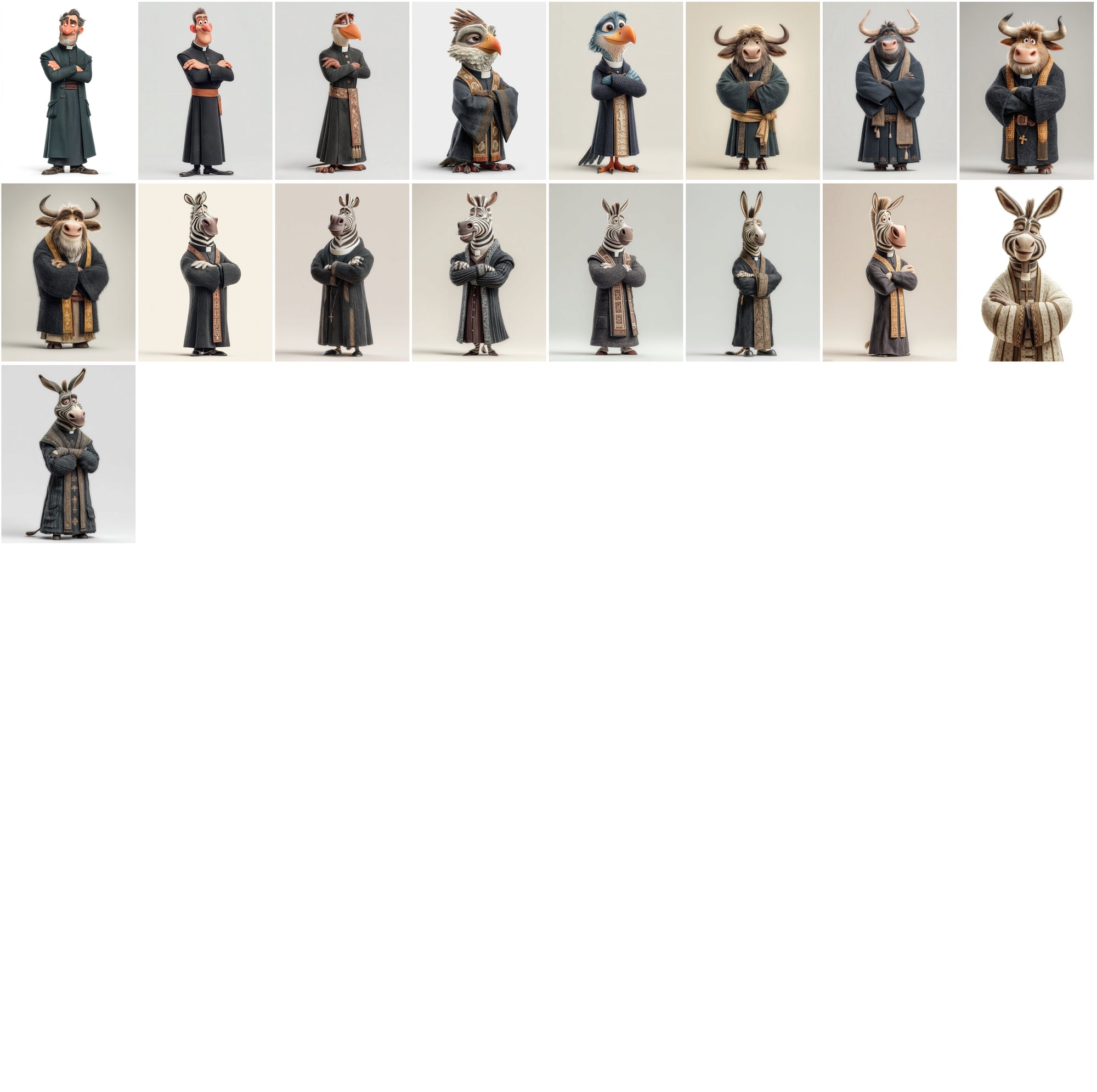 590 Cute Animal Priest Illustrations – High-Resolution JPGs with Commercial License