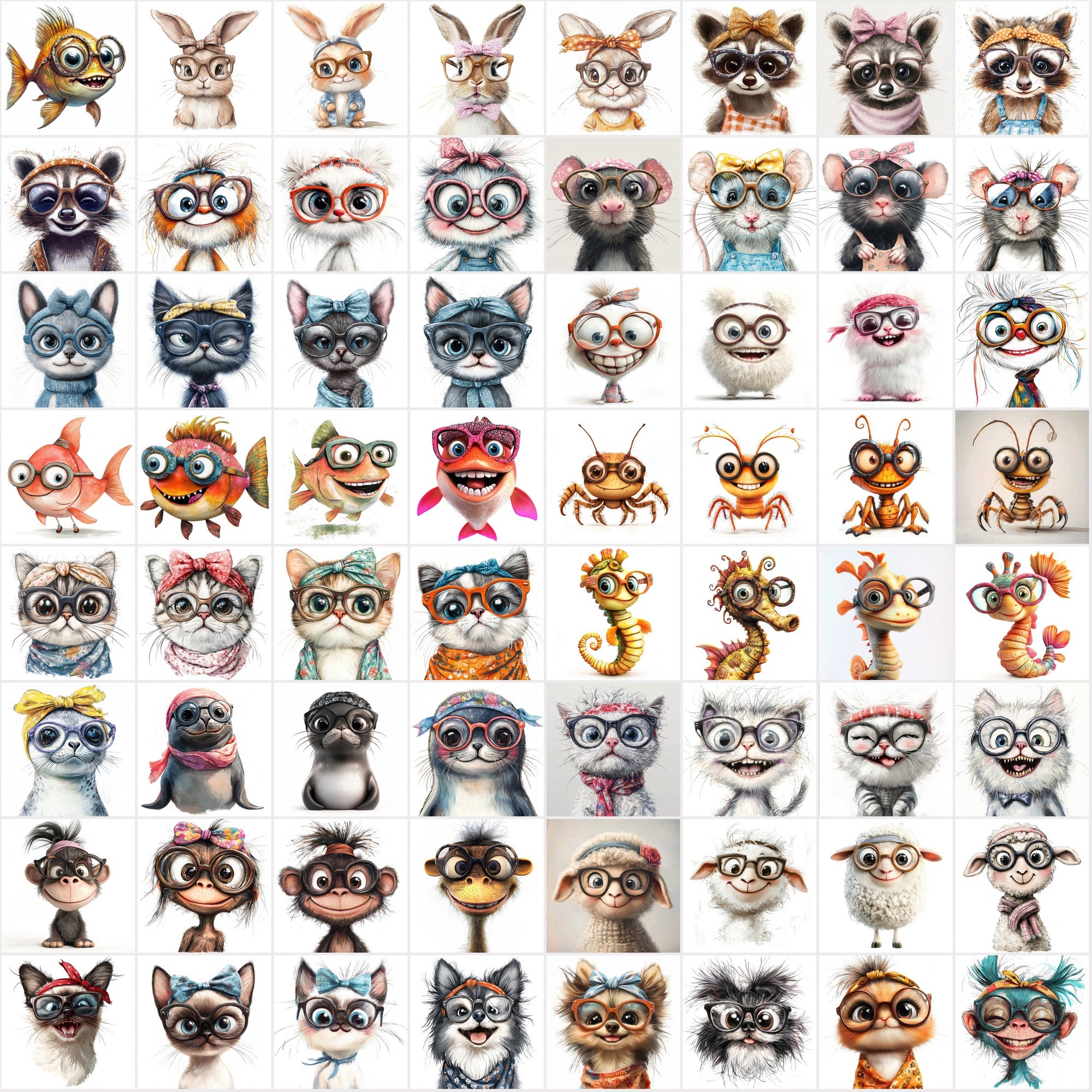 960 Funny Animal Portraits with Eyeglasses & Scarfs