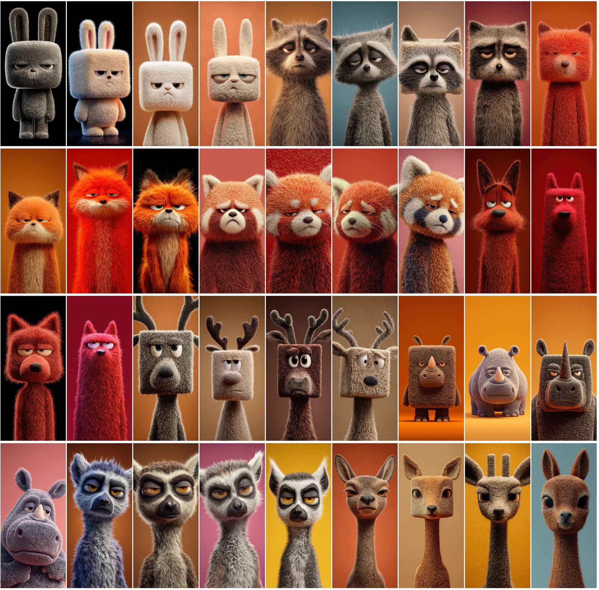 615 Tired Square-Headed Animals Clipart – 3D Cute Animal Bundle