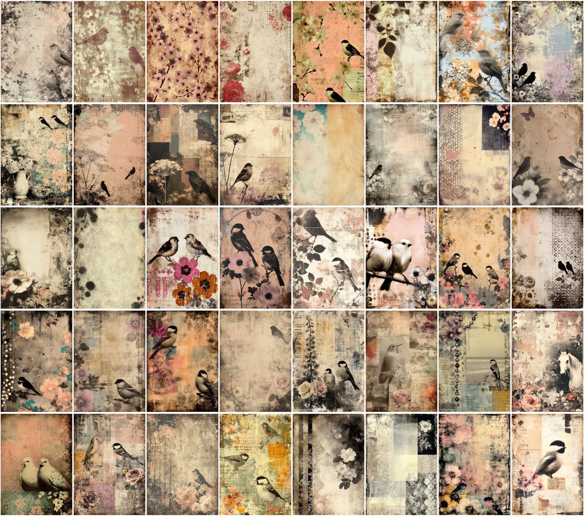 580 Vintage Backgrounds – Elegant Floral & Bird Patterns