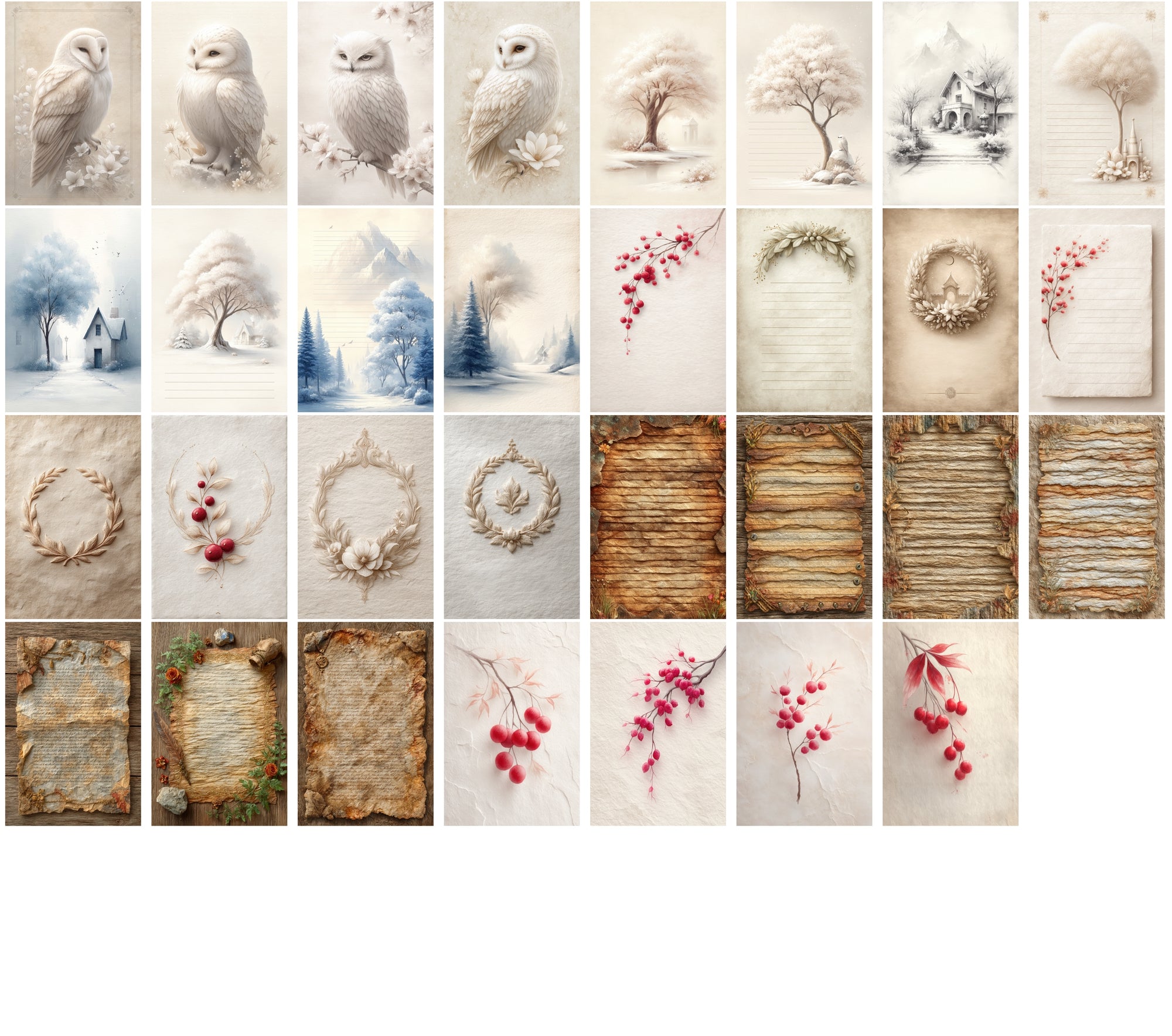 590 Vintage Christmas Parchment Pages | Lined Stationery, Antique Paper, JPG, Commercial Use