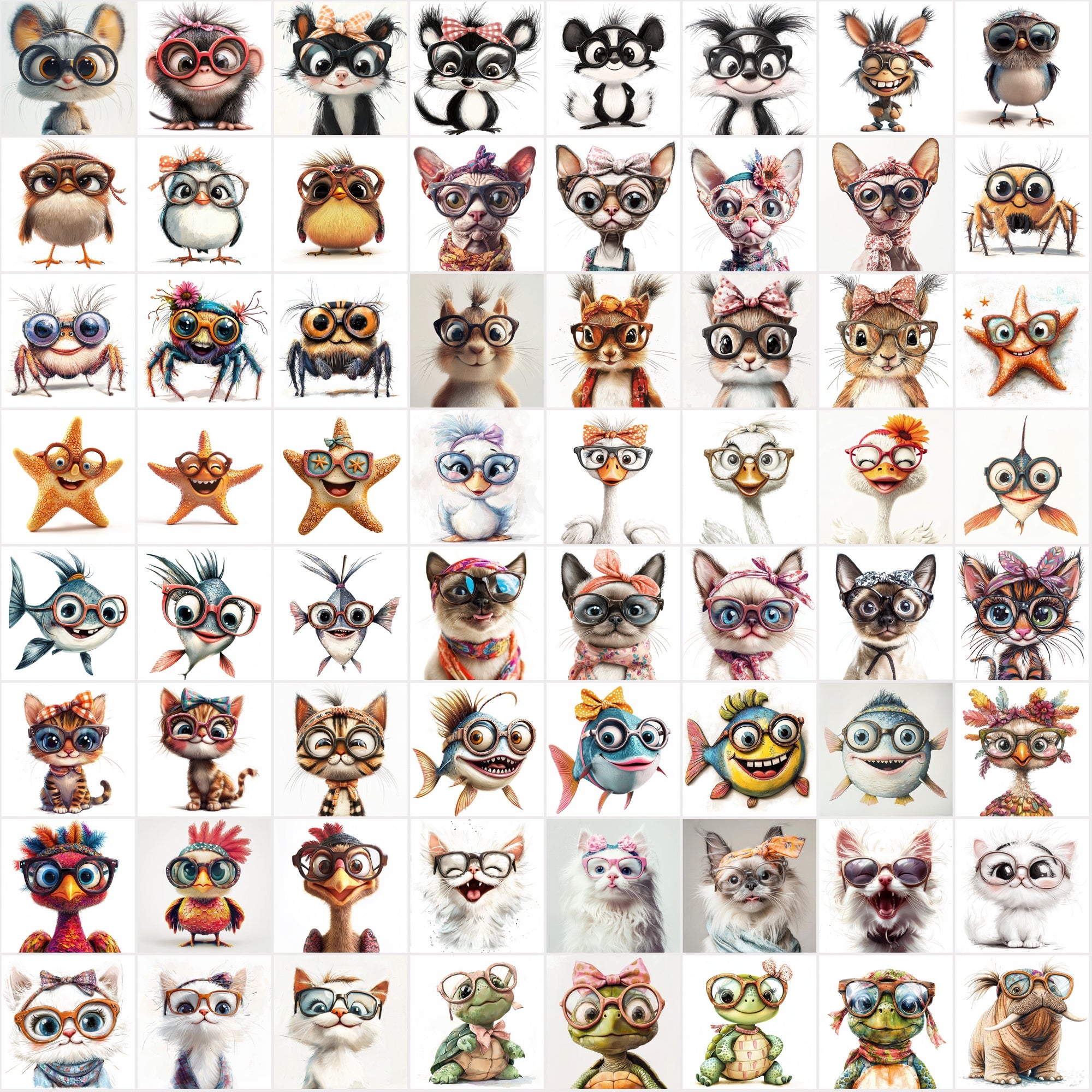 960 Funny Animal Portraits with Eyeglasses & Scarfs