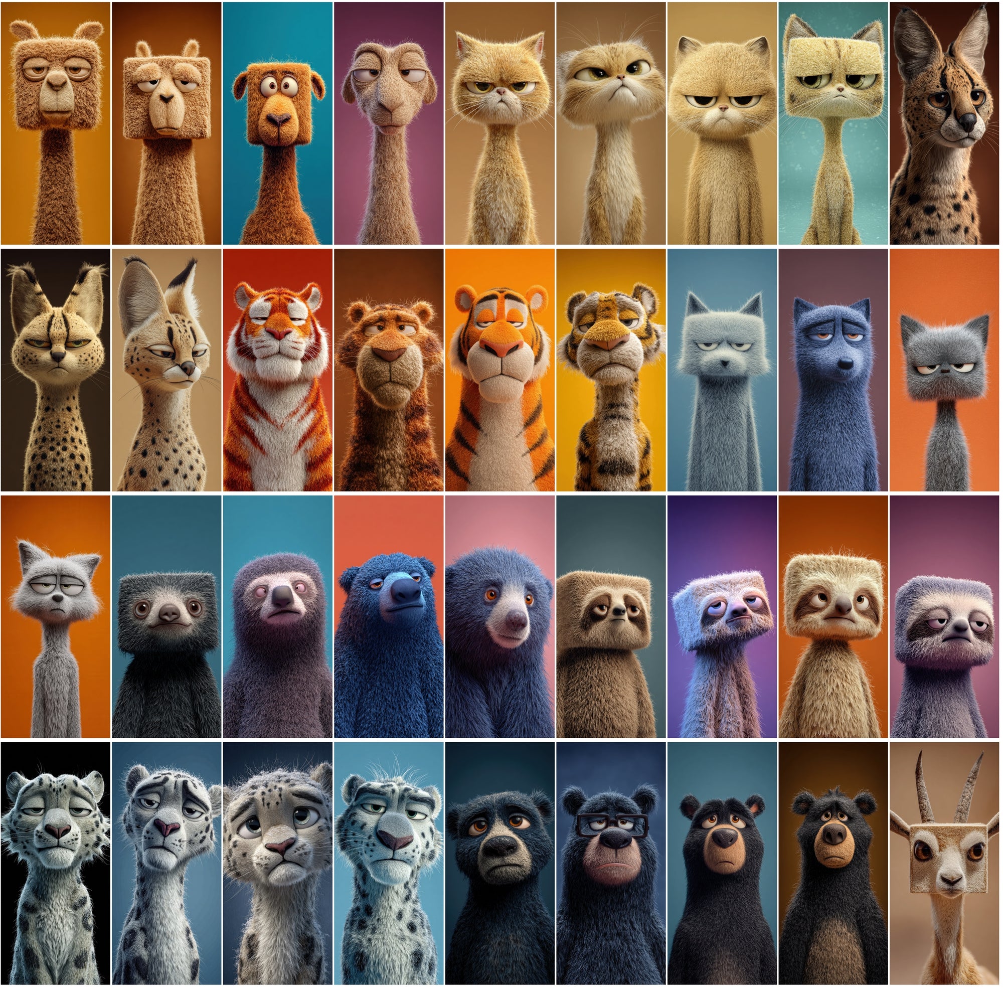 615 Tired Square-Headed Animals Clipart – 3D Cute Animal Bundle