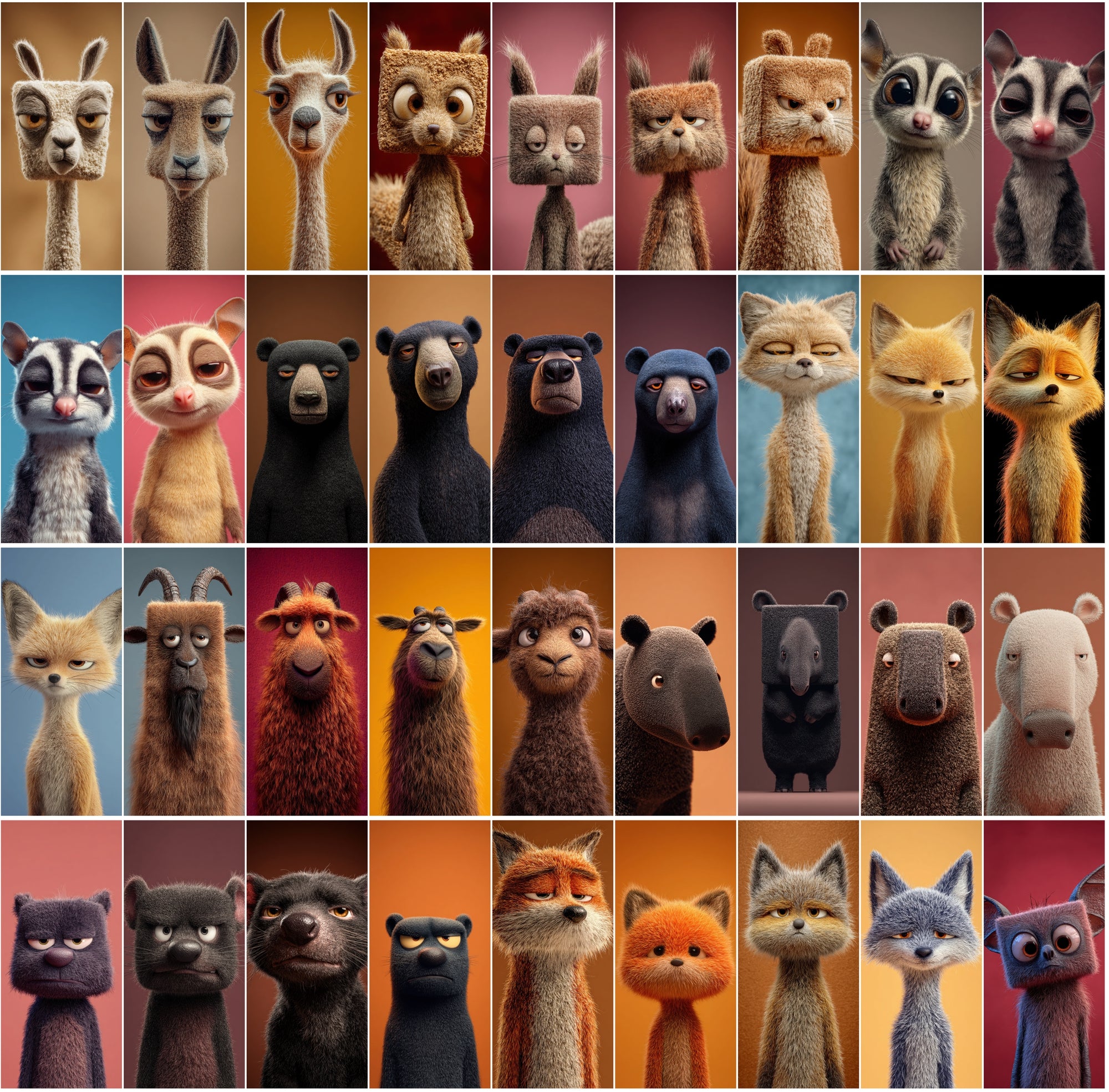 615 Tired Square-Headed Animals Clipart – 3D Cute Animal Bundle