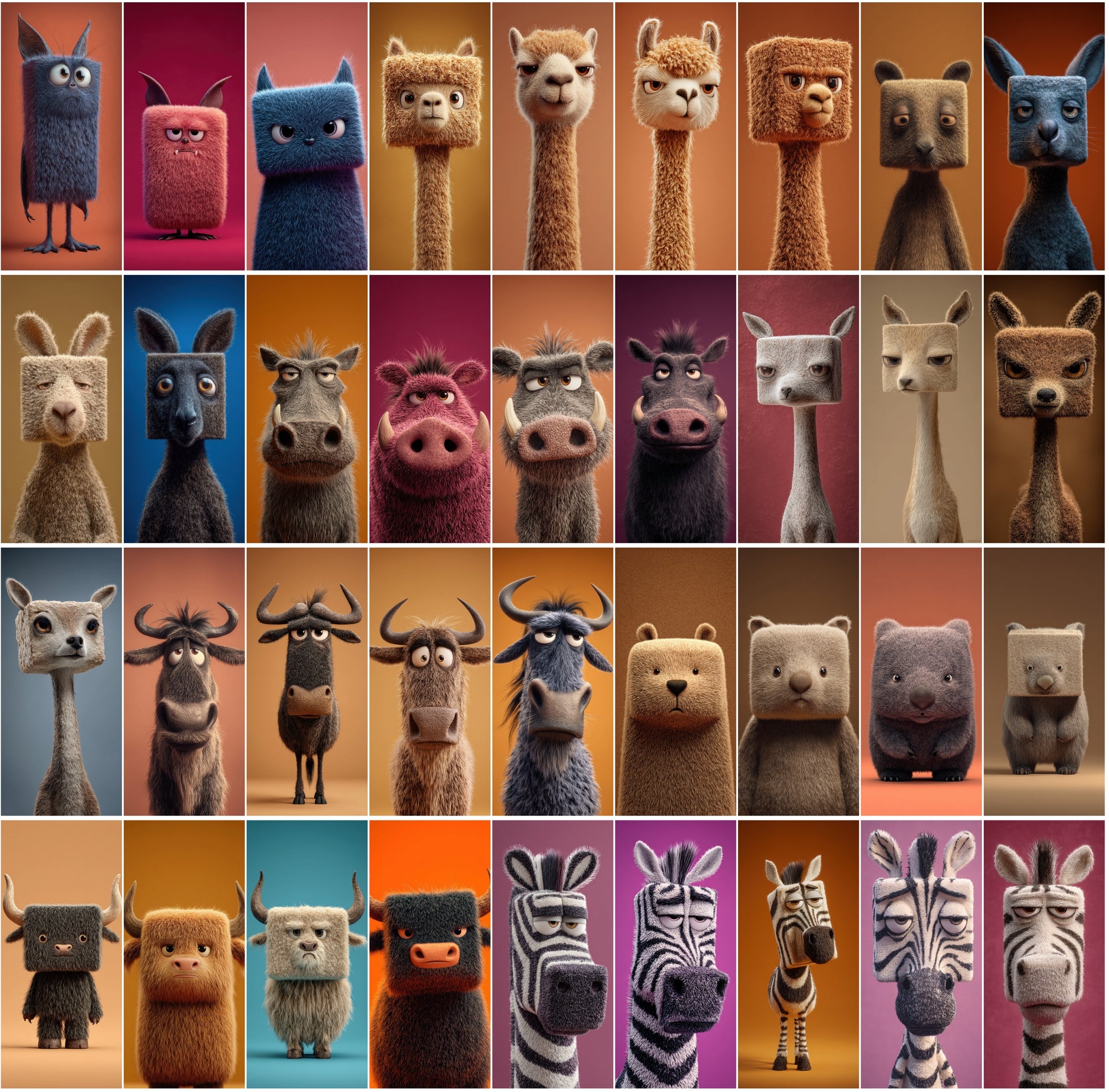 615 Tired Square-Headed Animals Clipart – 3D Cute Animal Bundle