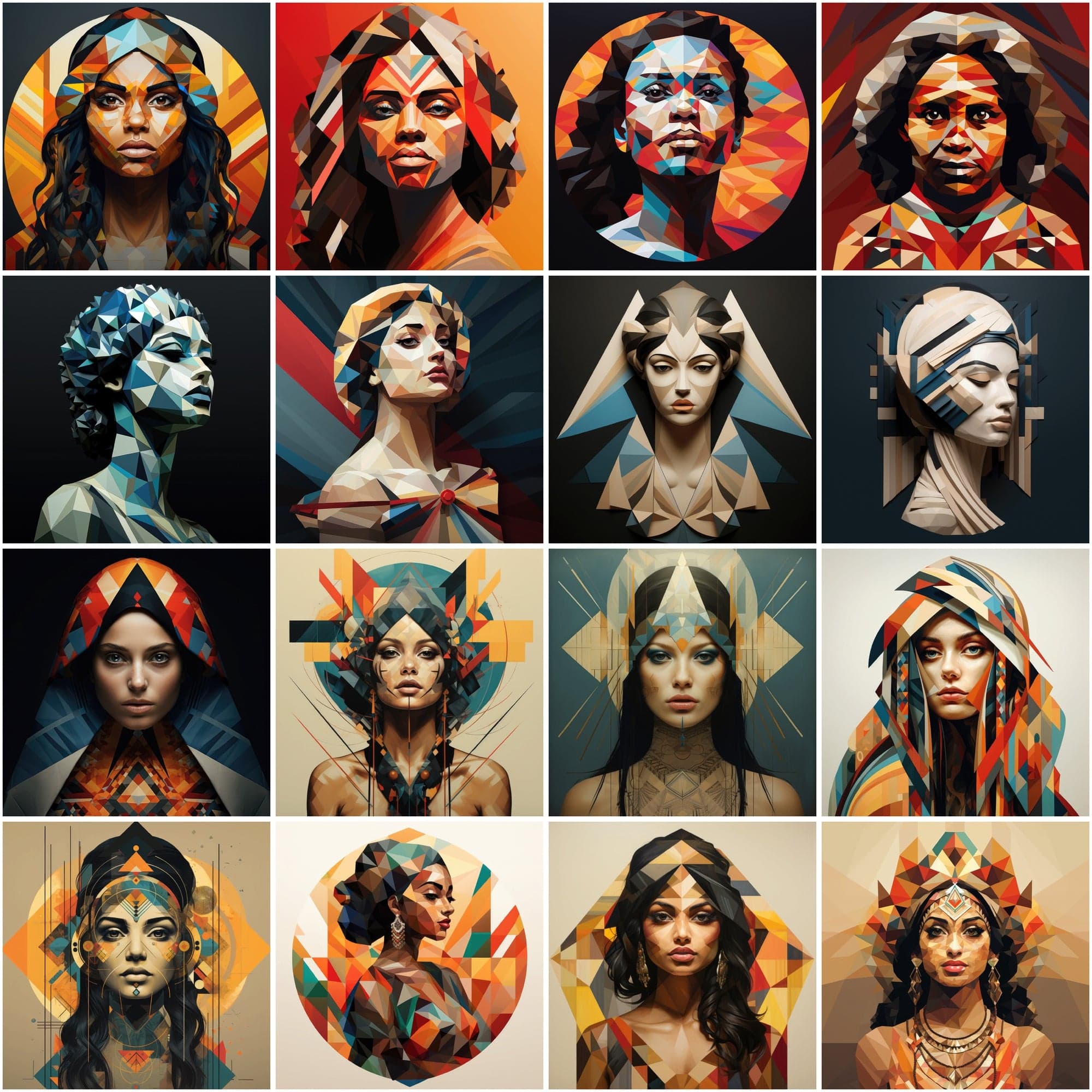 Abstract Geometric Women Portraits: Bauhaus-Style, Cubist, & Graphic Illustrations – Commercial License Digital Download Sumobundle