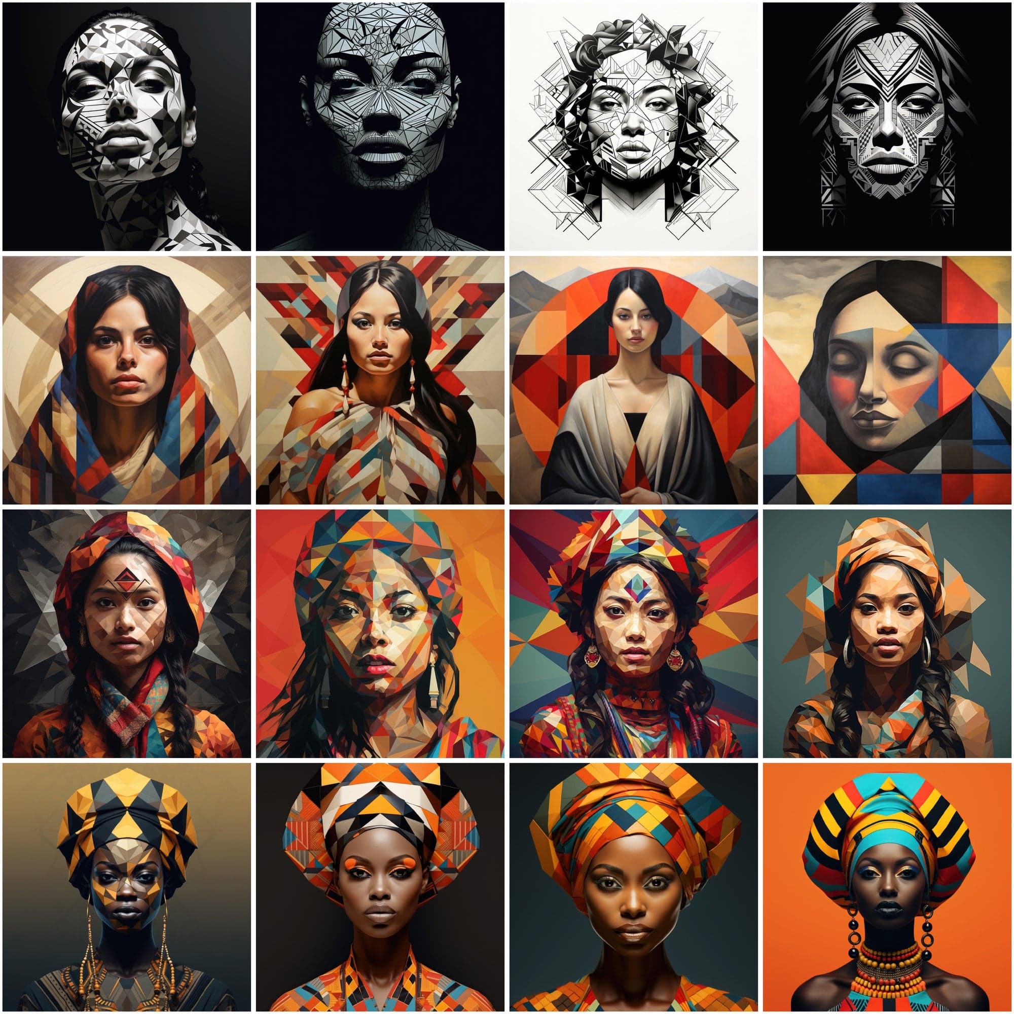 Abstract Geometric Women Portraits: Bauhaus-Style, Cubist, & Graphic Illustrations – Commercial License Digital Download Sumobundle