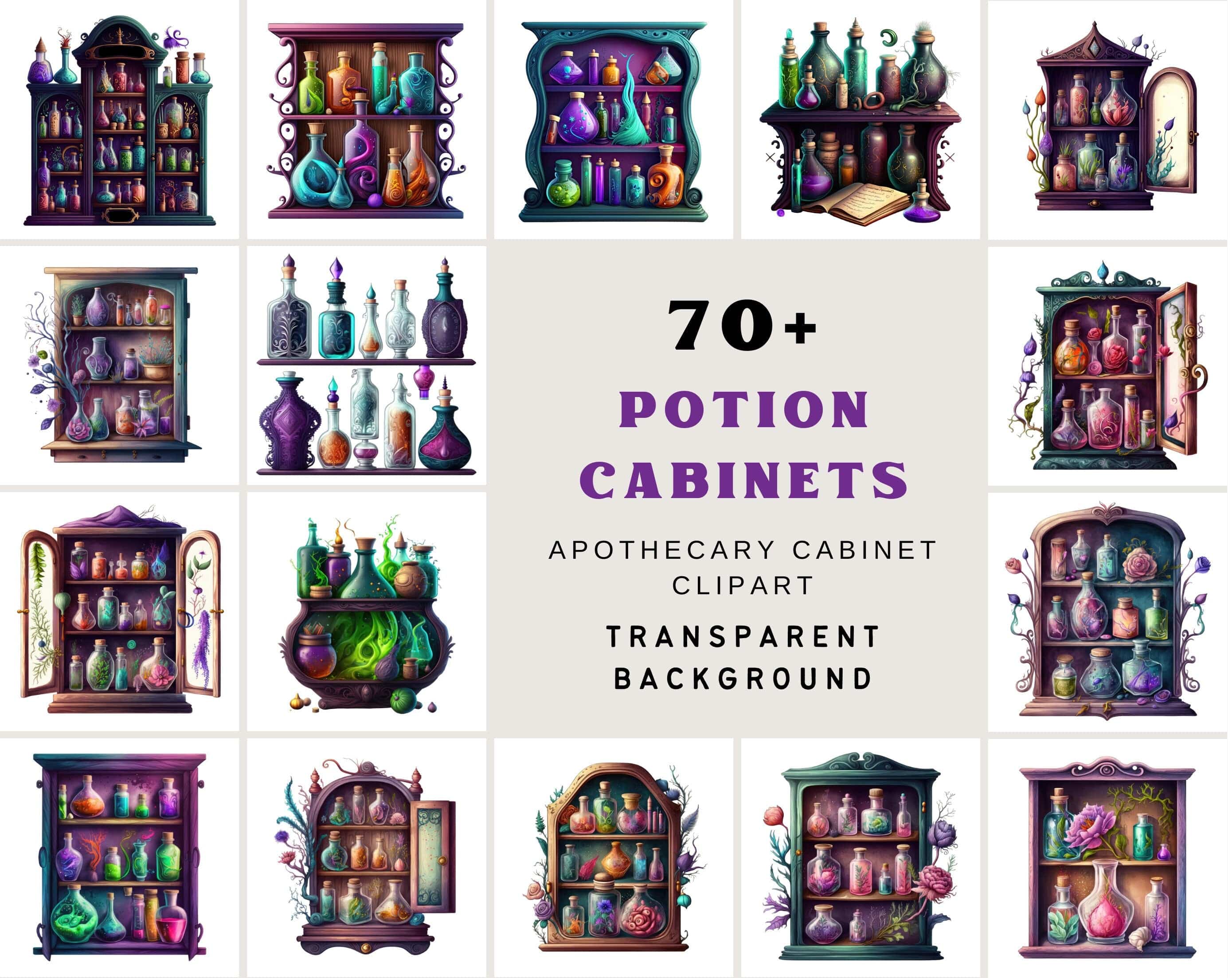 Add a touch of witchcraft with our Watercolour Witches Apothecary Clipart Bundle - Featuring mystical elements in transparent PNG Digital Download Sumobundle