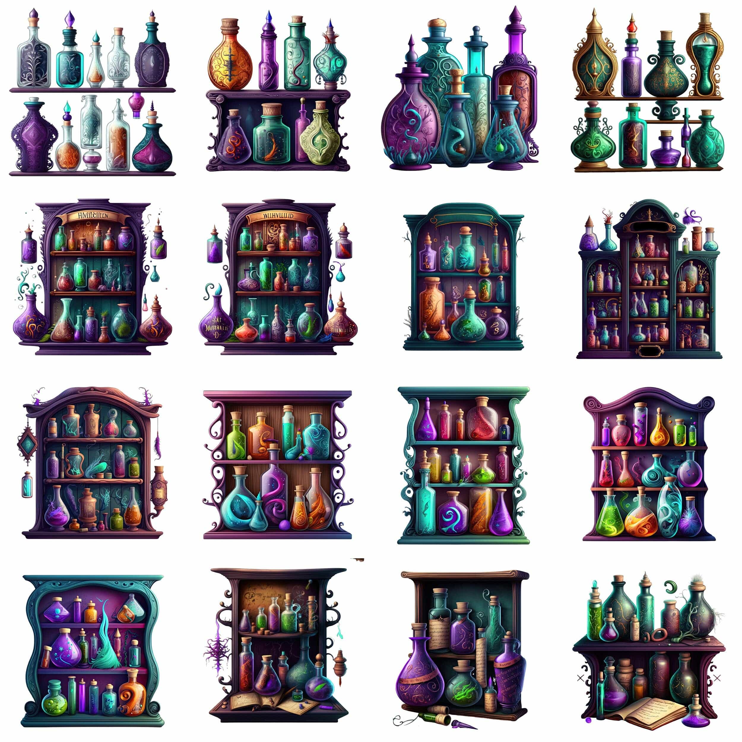 Add a touch of witchcraft with our Watercolour Witches Apothecary Clipart Bundle - Featuring mystical elements in transparent PNG Digital Download Sumobundle