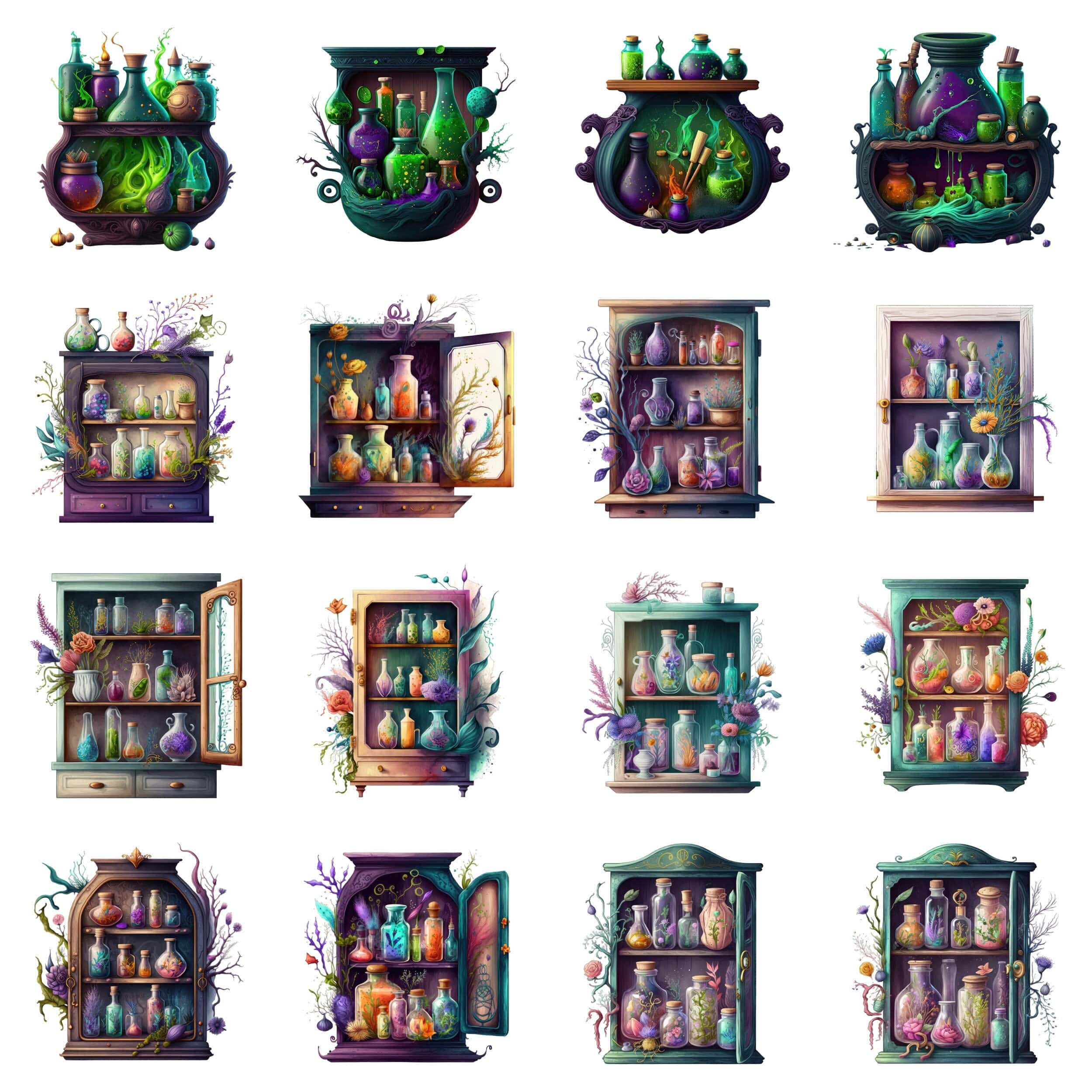 Add a touch of witchcraft with our Watercolour Witches Apothecary Clipart Bundle - Featuring mystical elements in transparent PNG Digital Download Sumobundle