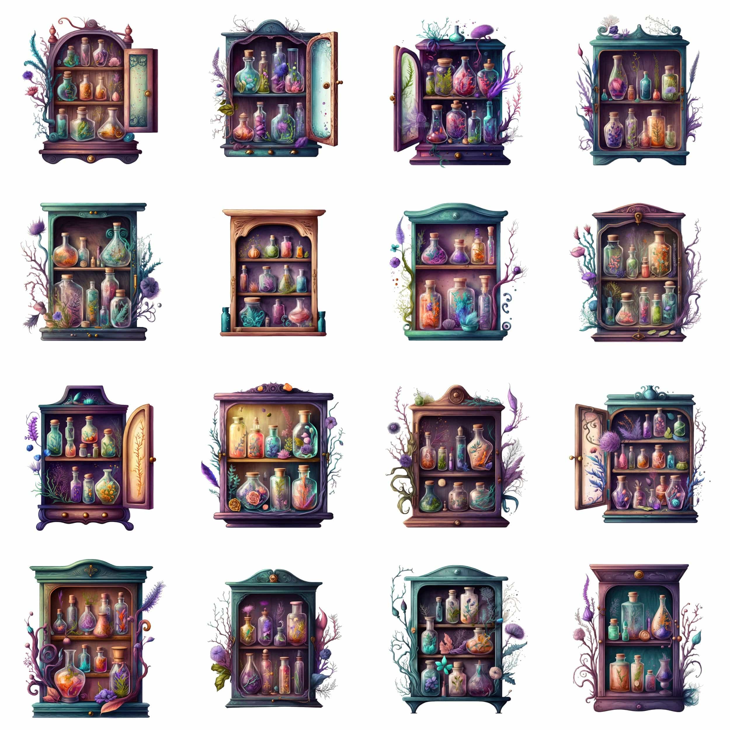 Add a touch of witchcraft with our Watercolour Witches Apothecary Clipart Bundle - Featuring mystical elements in transparent PNG Digital Download Sumobundle