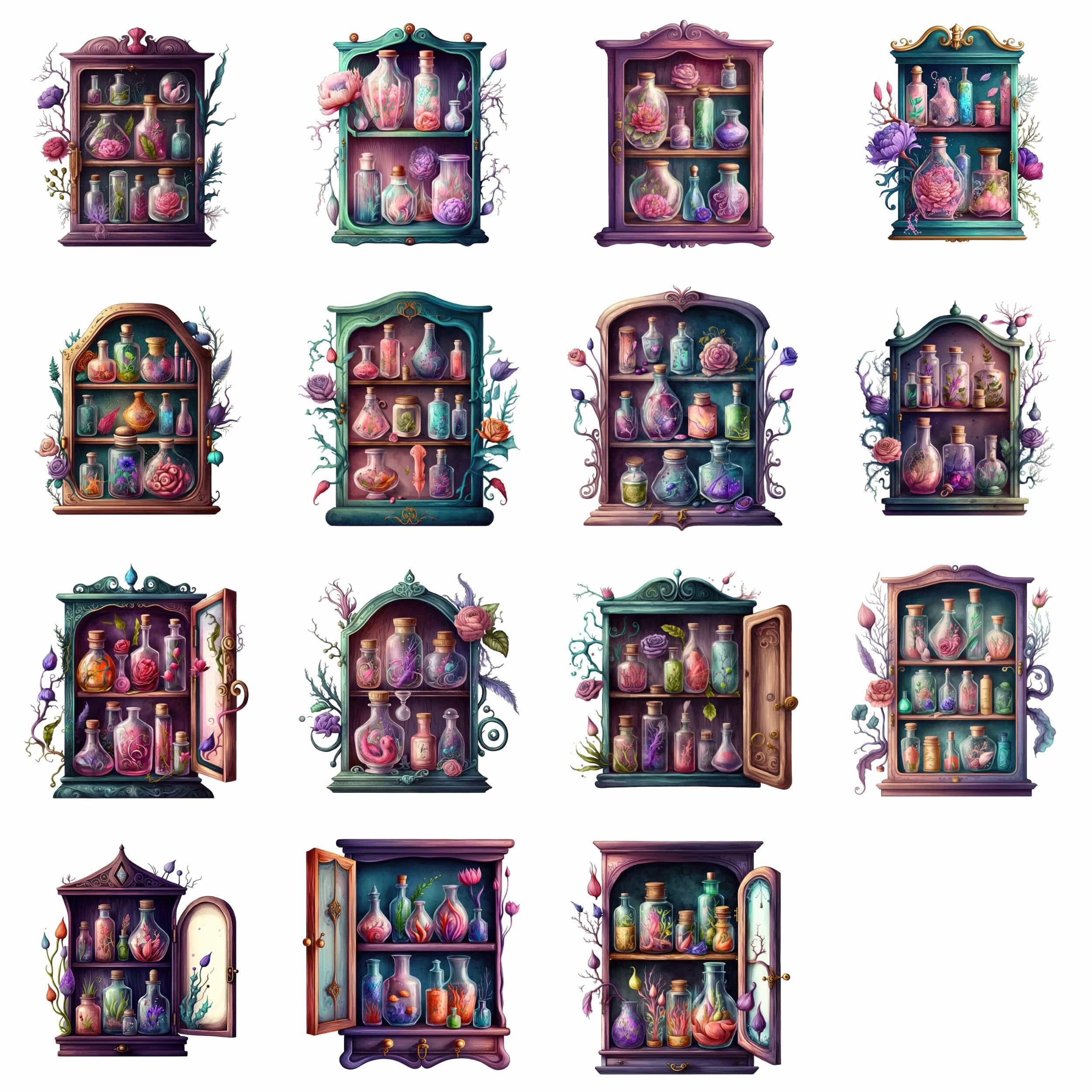 Add a touch of witchcraft with our Watercolour Witches Apothecary Clipart Bundle - Featuring mystical elements in transparent PNG Digital Download Sumobundle