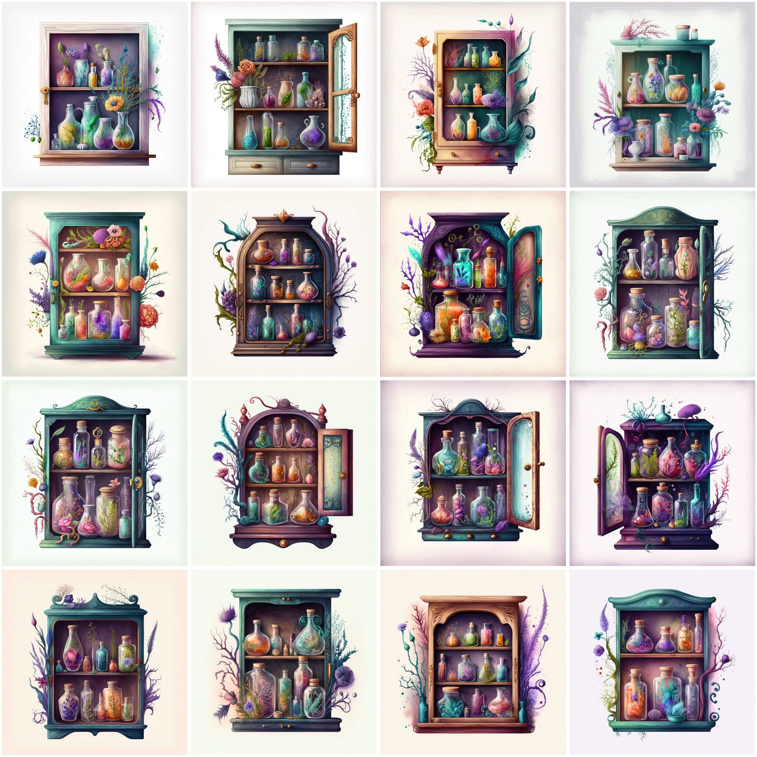 Add a touch of witchcraft with our Watercolour Witches Apothecary Clipart Bundle - Featuring mystical elements in transparent PNG Digital Download Sumobundle