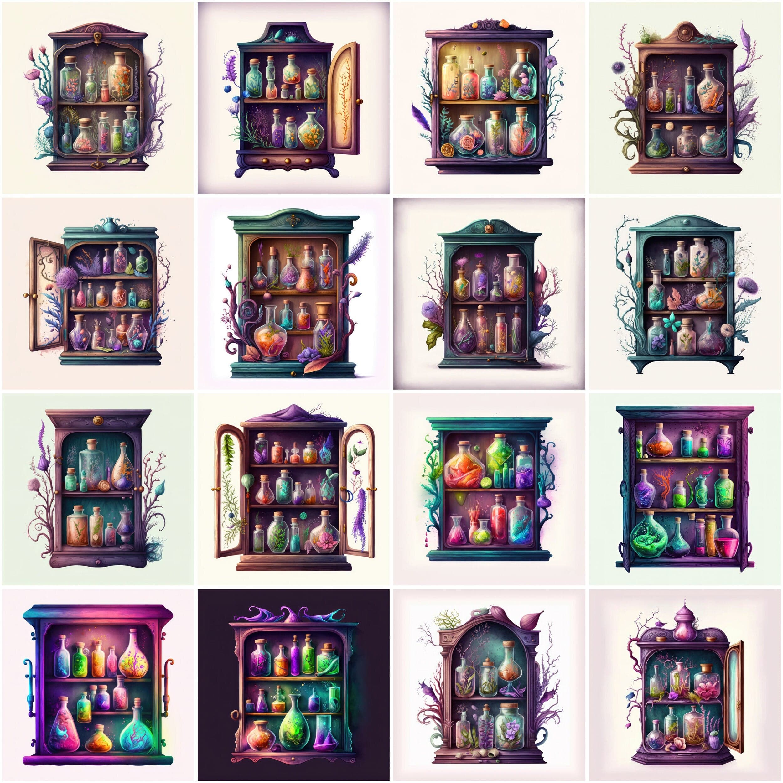 Add a touch of witchcraft with our Watercolour Witches Apothecary Clipart Bundle - Featuring mystical elements in transparent PNG Digital Download Sumobundle