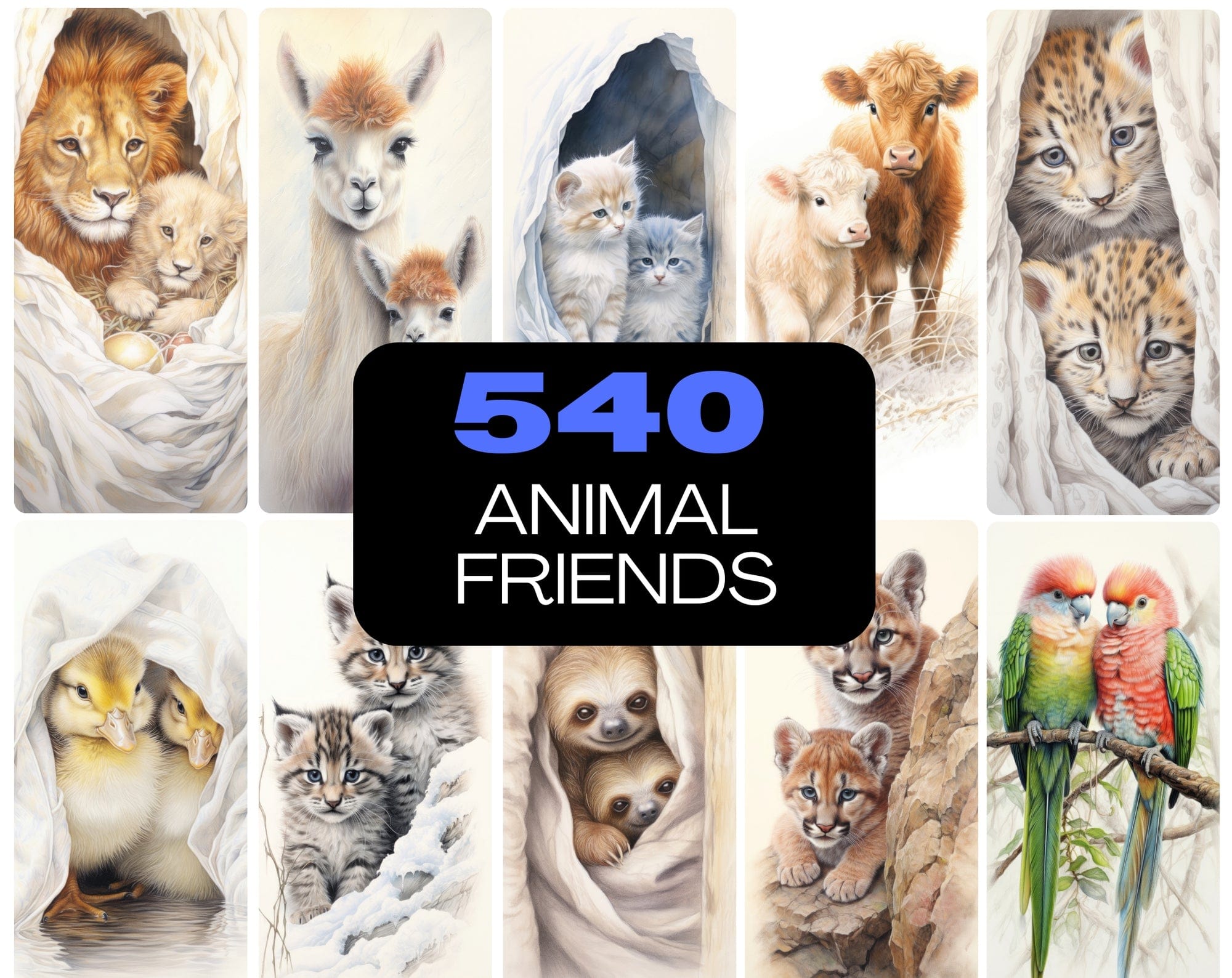 Adorable Animal Friends Art Collection - 540 High-Resolution Images with Commercial License Digital Download Sumobundle