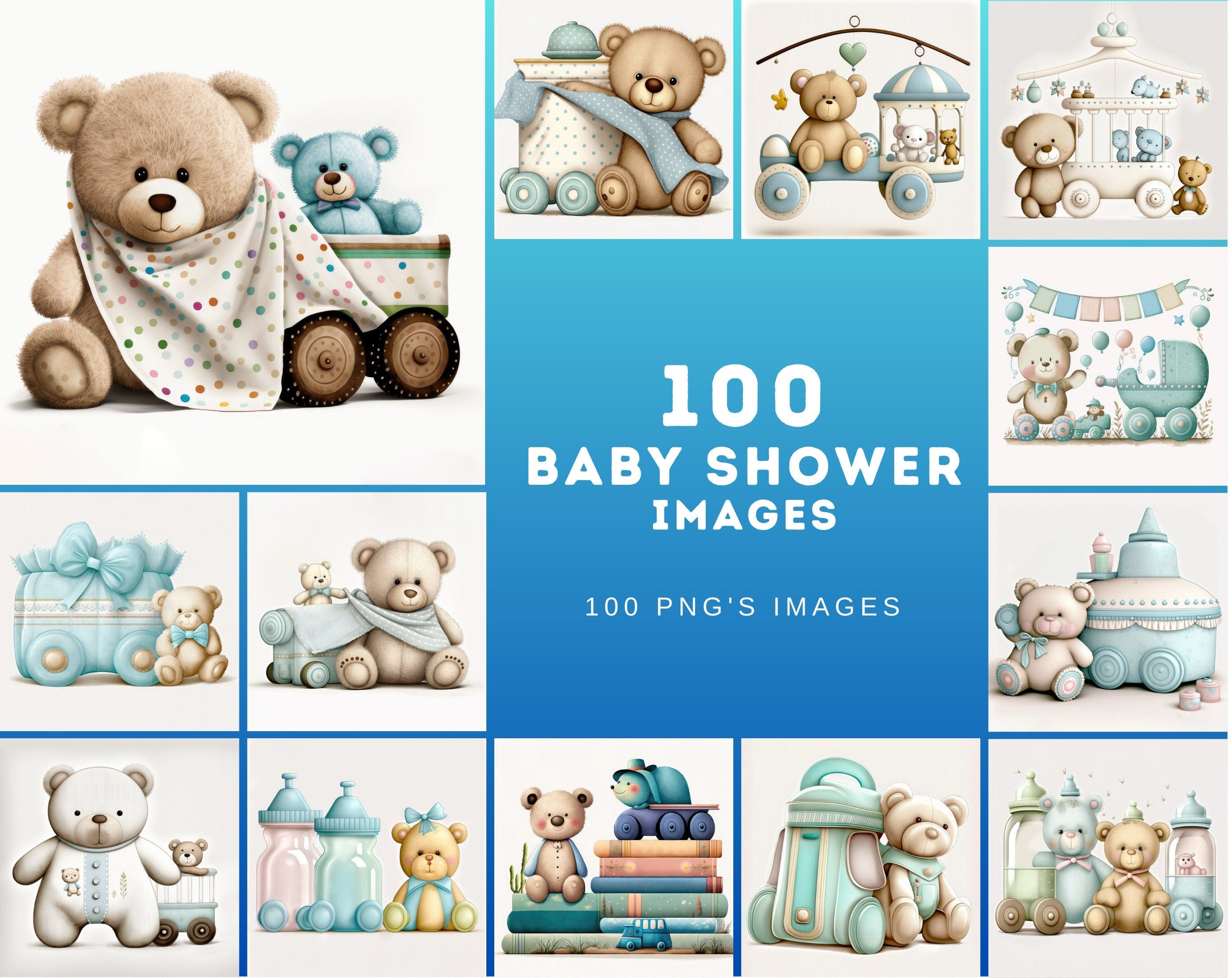 Adorable Baby Shower Illustrations Bundle - Boy Edition - 100 Premium Graphics for Invitations, Decorations, and More Digital Download Sumobundle