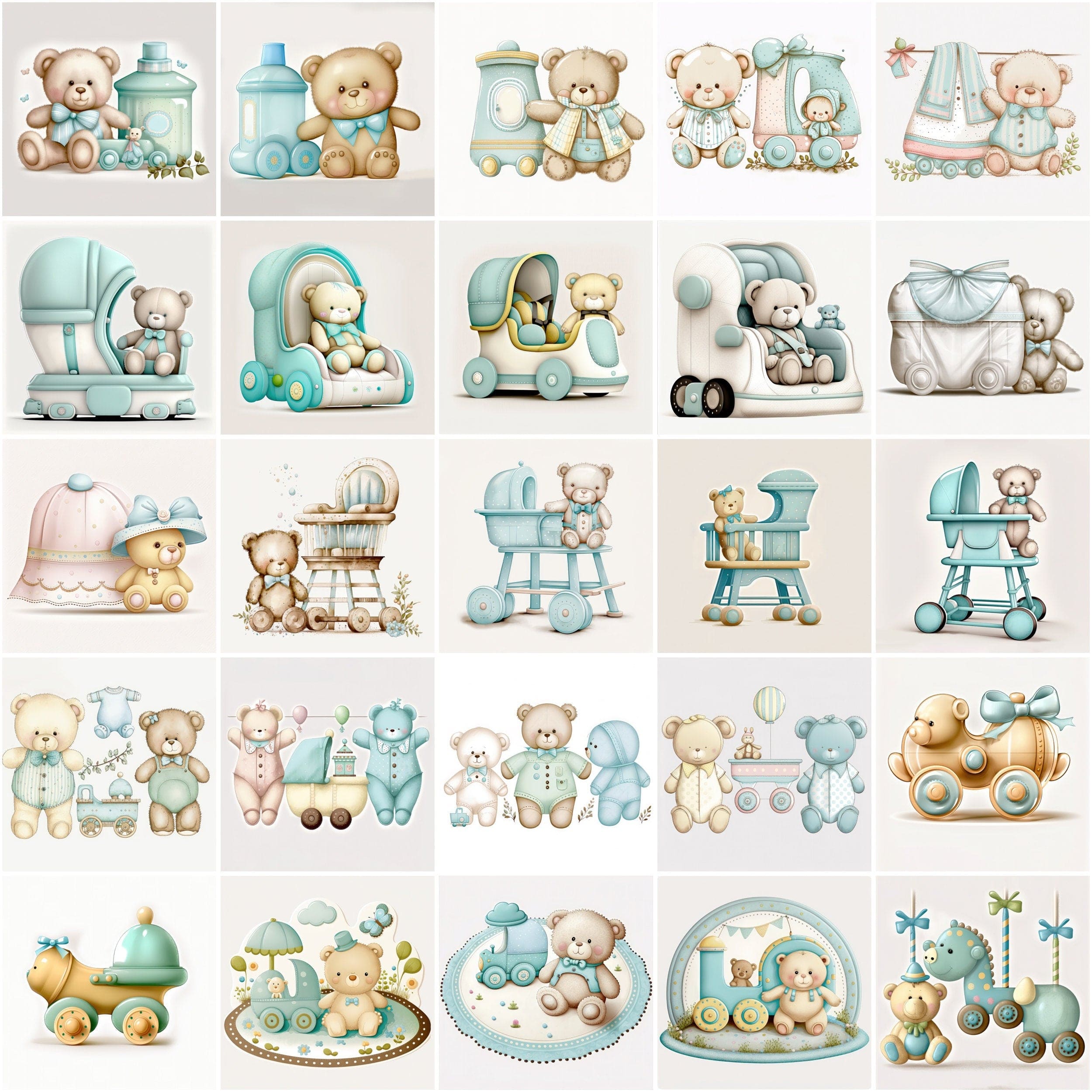 Adorable Baby Shower Illustrations Bundle - Boy Edition - 100 Premium Graphics for Invitations, Decorations, and More Digital Download Sumobundle