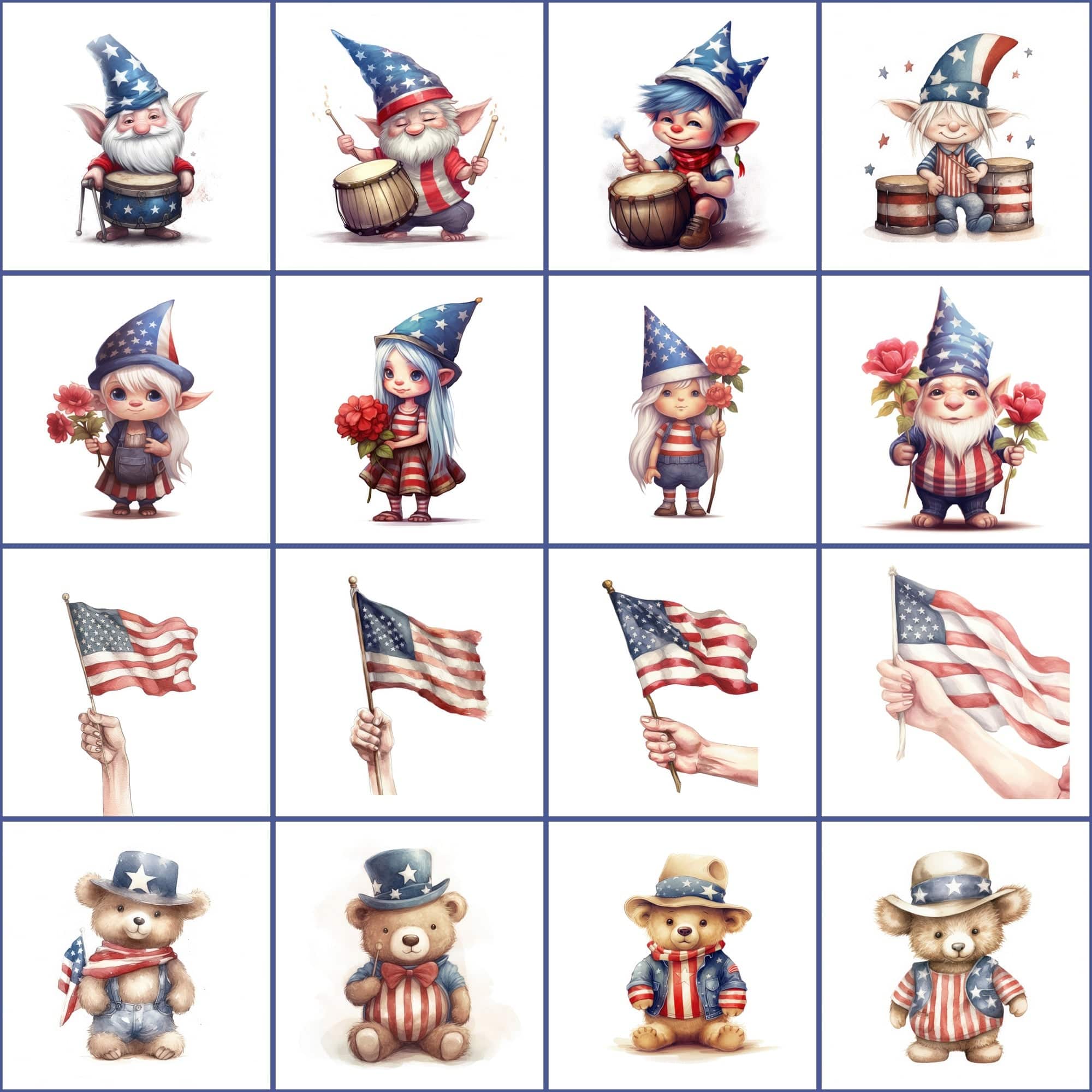 American-Themed Colorful Clipart PNGs Digital Download Sumobundle