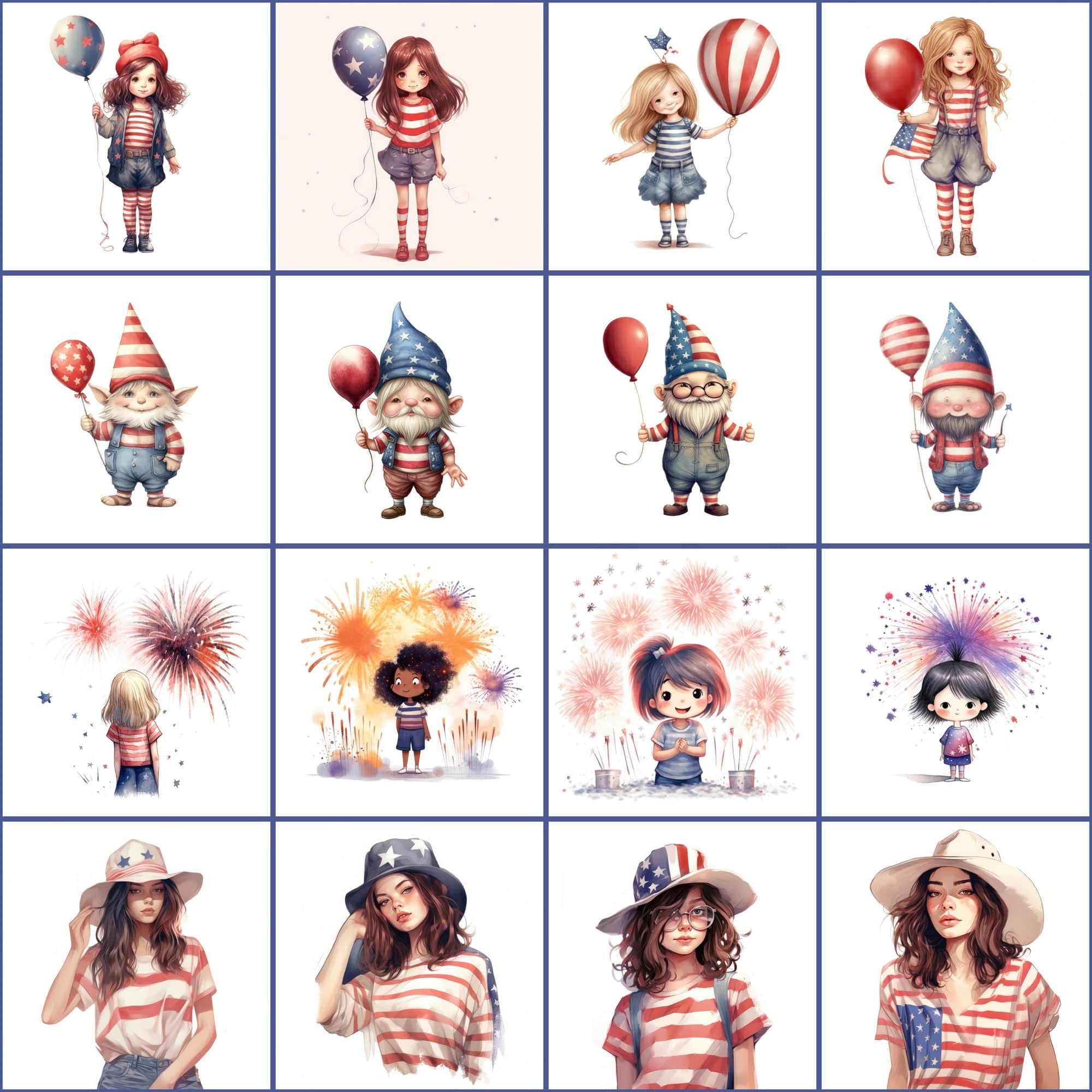 American-Themed Colorful Clipart PNGs Digital Download Sumobundle