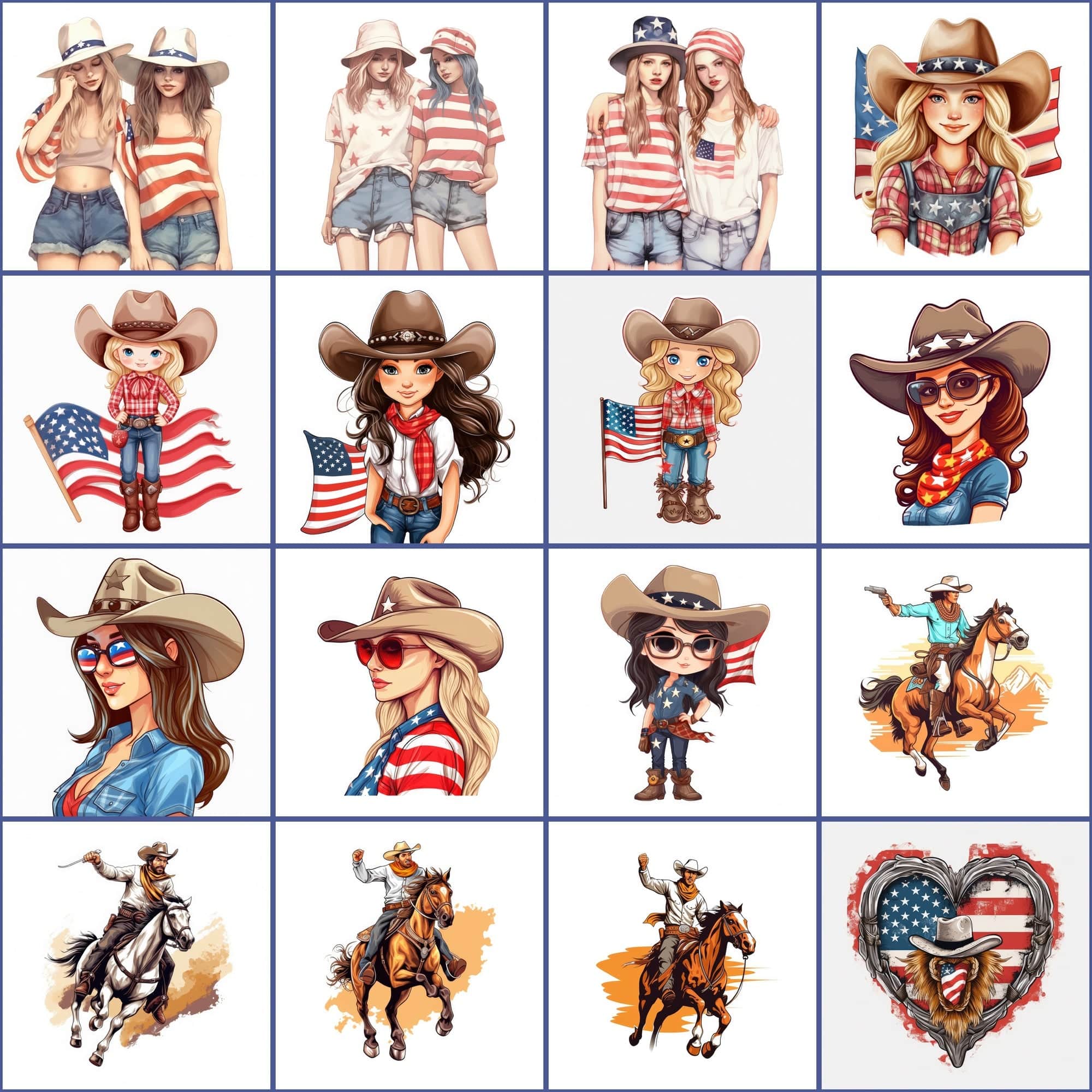 American-Themed Colorful Clipart PNGs Digital Download Sumobundle