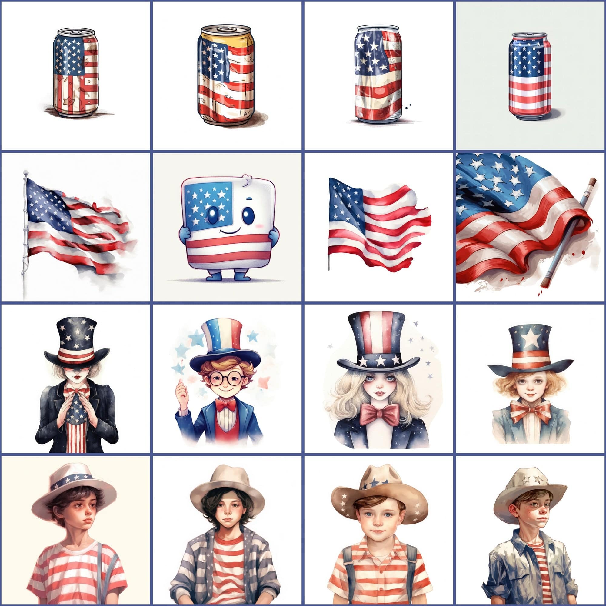 American-Themed Colorful Clipart PNGs Digital Download Sumobundle