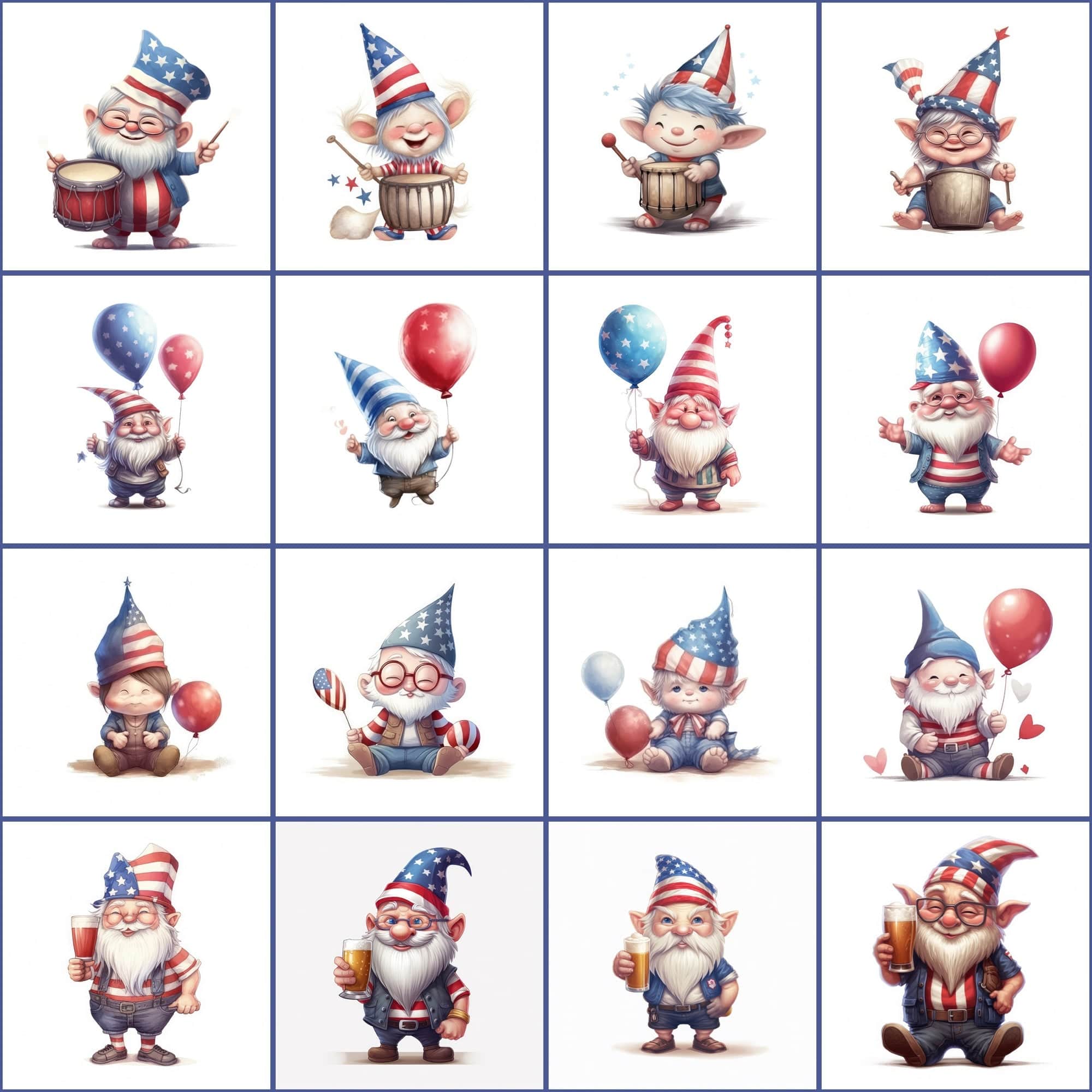 American-Themed Colorful Clipart PNGs Digital Download Sumobundle