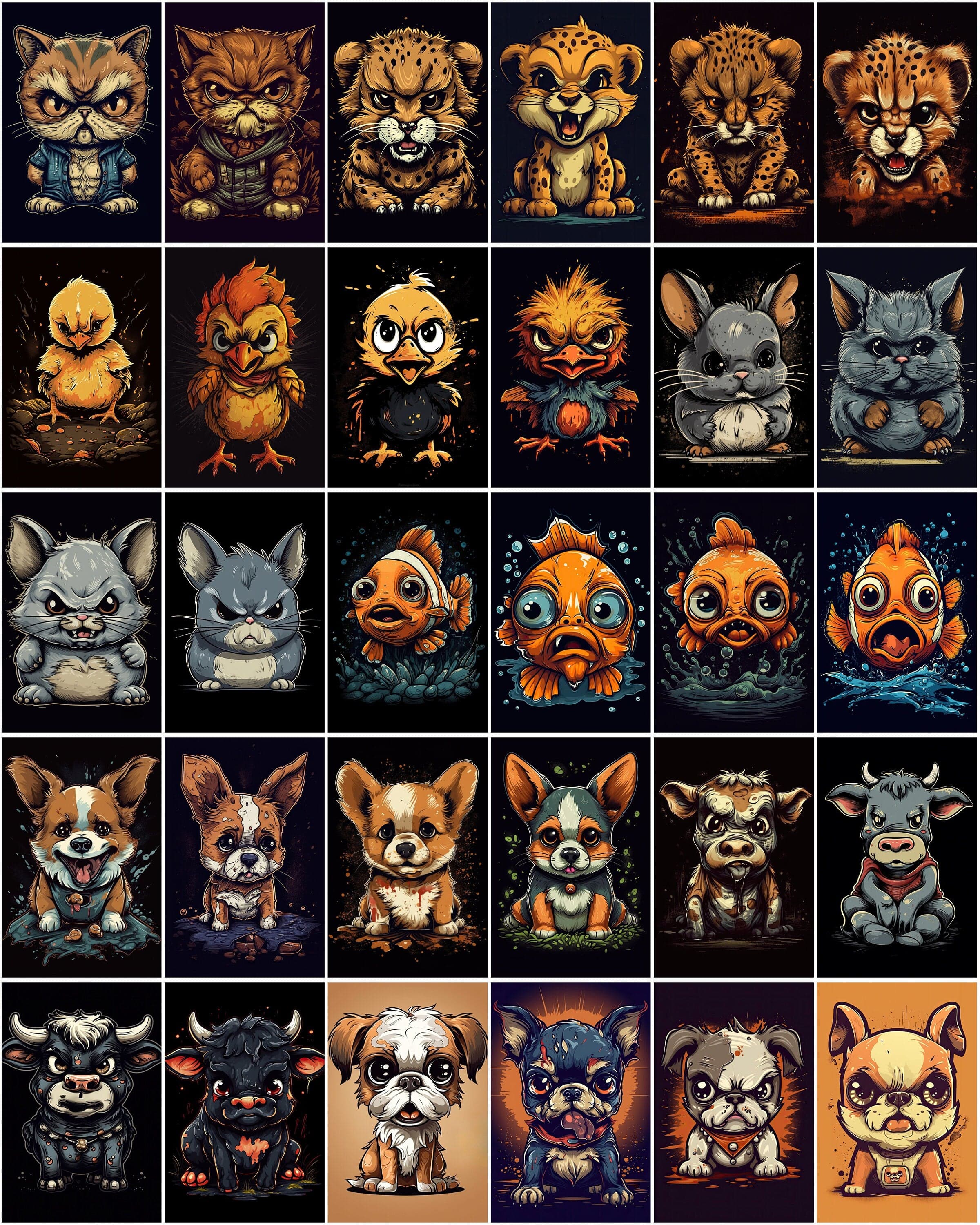 Angry Animals Cartoon Bundle: 270 High-Quality, Adorable & Furious Critters for Instant Download Digital Download Sumobundle