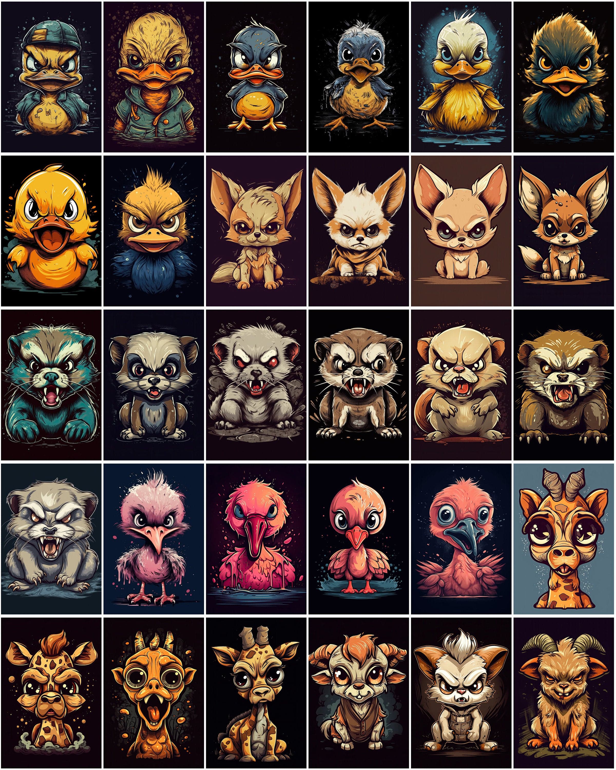 Angry Animals Cartoon Bundle: 270 High-Quality, Adorable & Furious Critters for Instant Download Digital Download Sumobundle