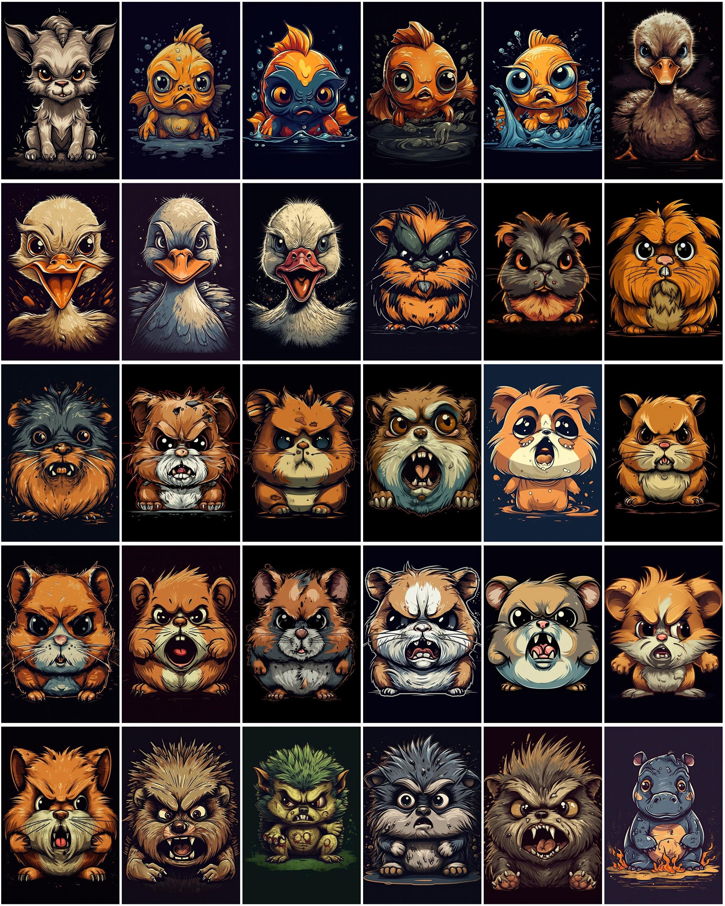 Angry Animals Cartoon Bundle: 270 High-Quality, Adorable & Furious Critters for Instant Download Digital Download Sumobundle