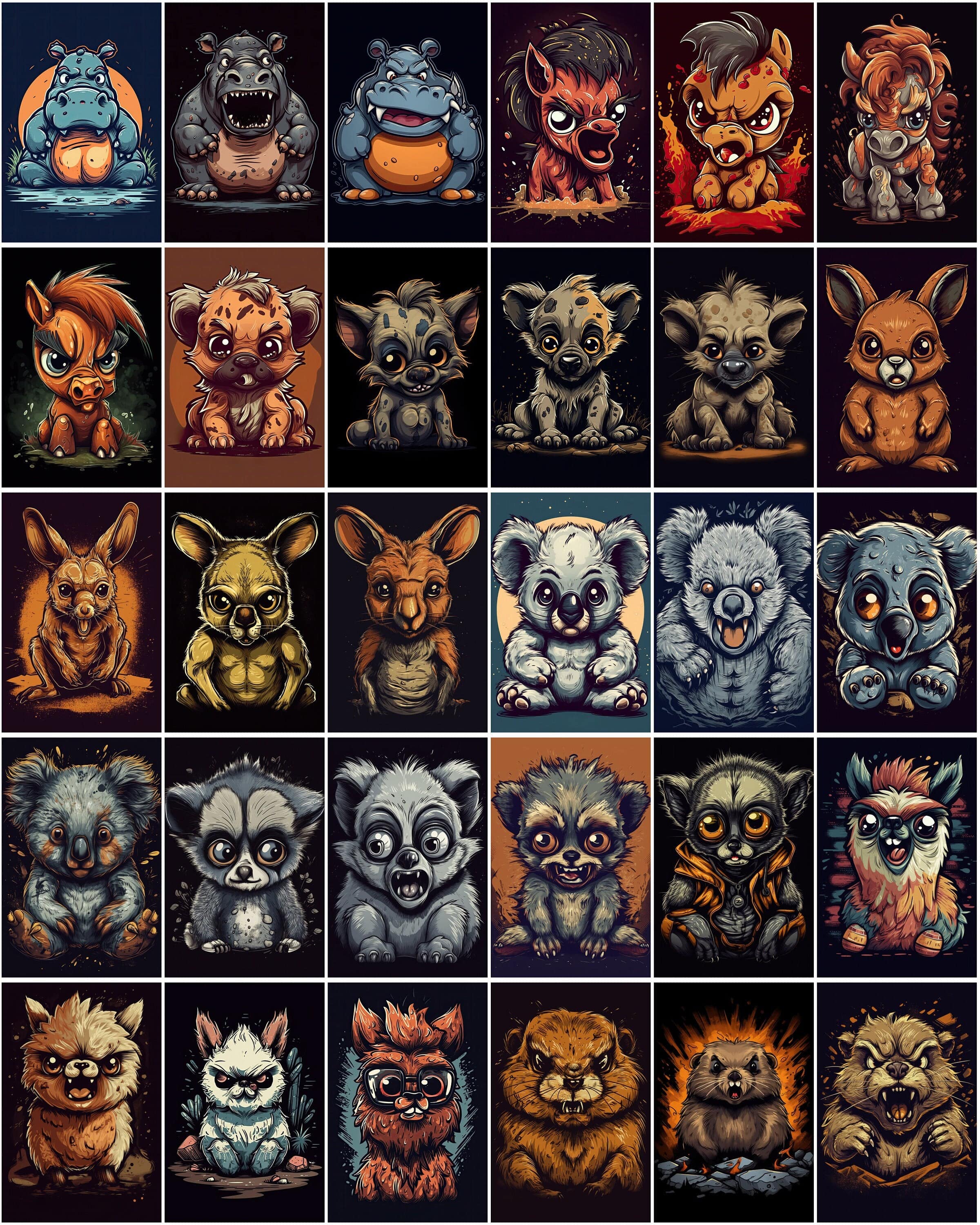 Angry Animals Cartoon Bundle: 270 High-Quality, Adorable & Furious Critters for Instant Download Digital Download Sumobundle