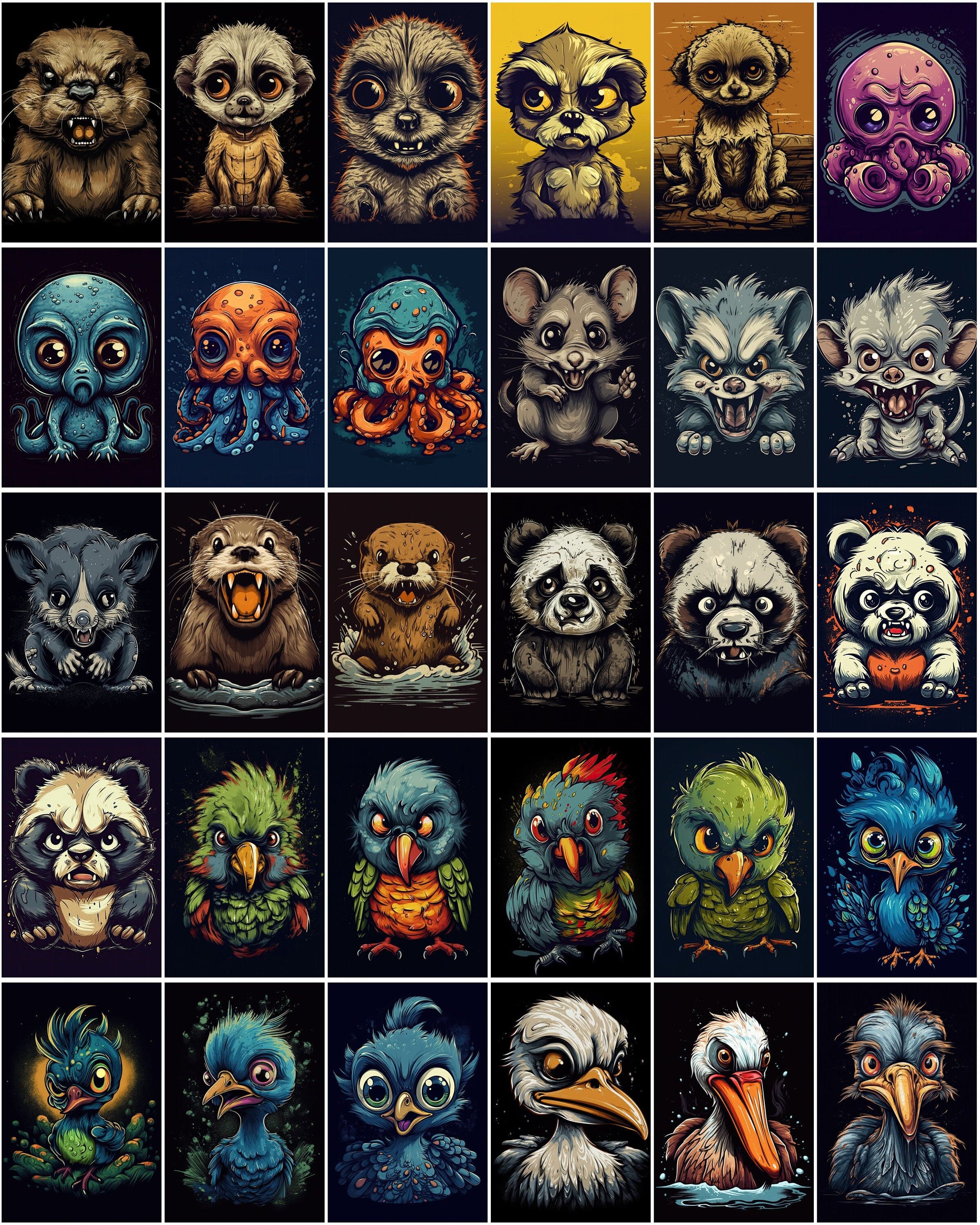 Angry Animals Cartoon Bundle: 270 High-Quality, Adorable & Furious Critters for Instant Download Digital Download Sumobundle