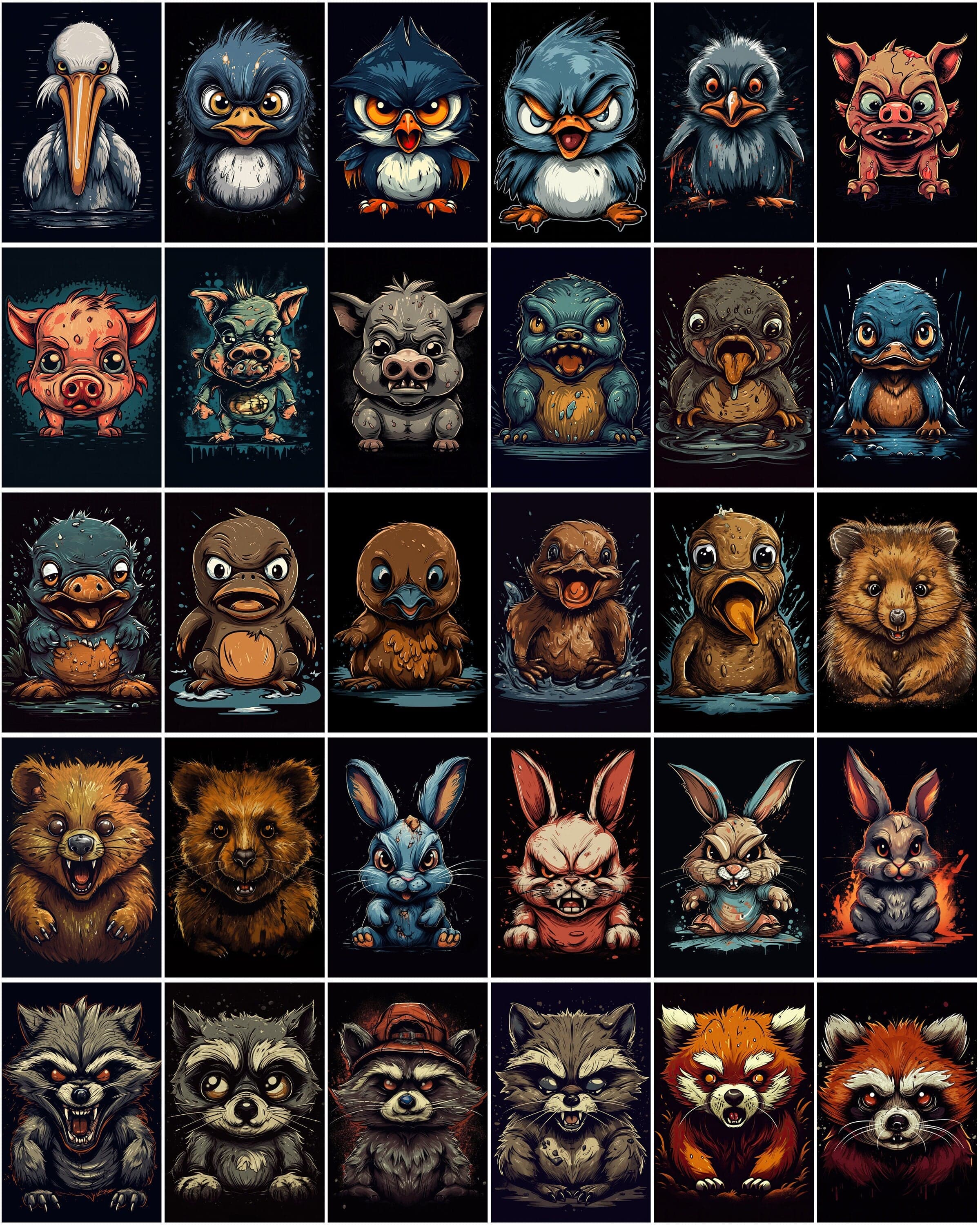 Angry Animals Cartoon Bundle: 270 High-Quality, Adorable & Furious Critters for Instant Download Digital Download Sumobundle