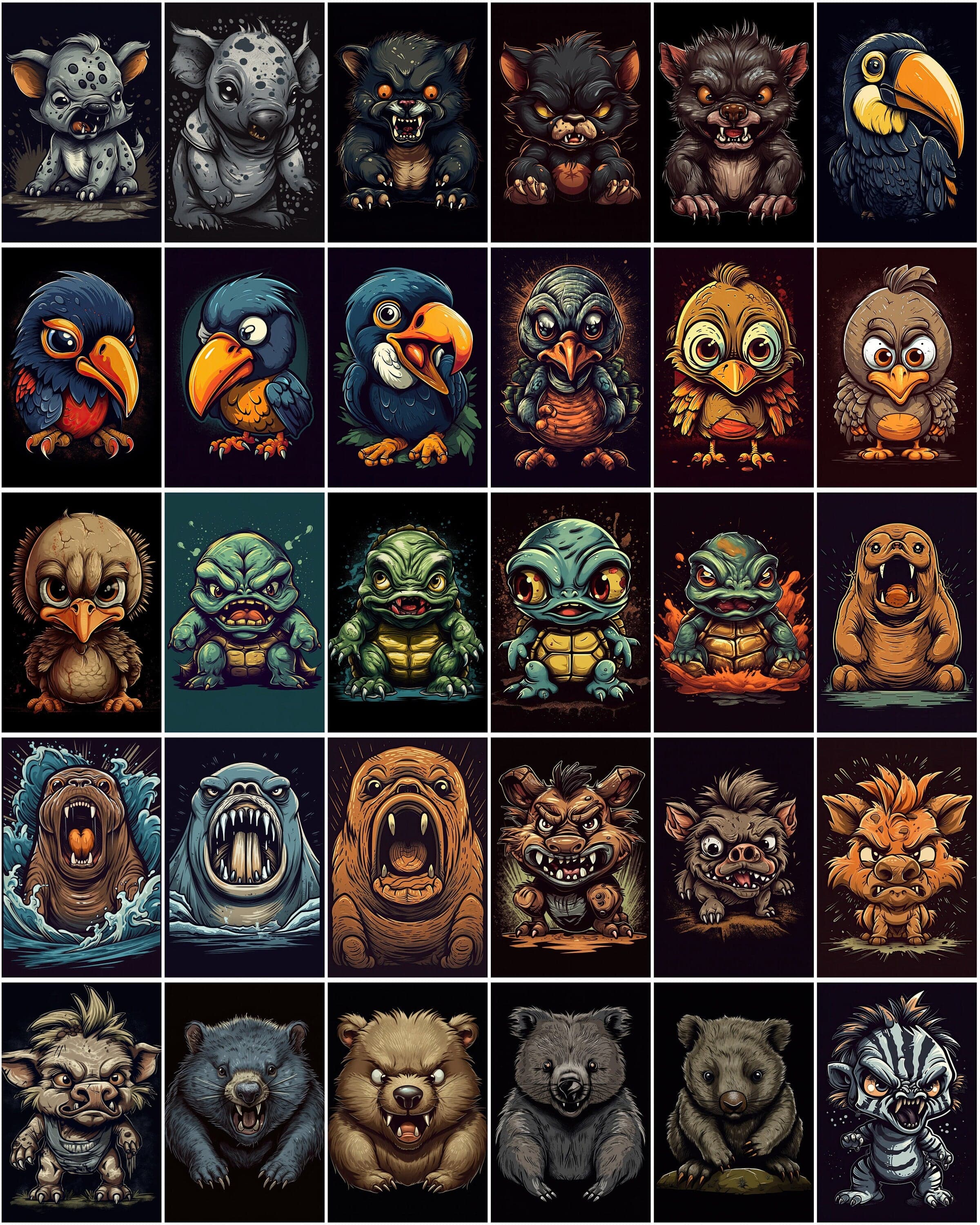 Angry Animals Cartoon Bundle: 270 High-Quality, Adorable & Furious Critters for Instant Download Digital Download Sumobundle