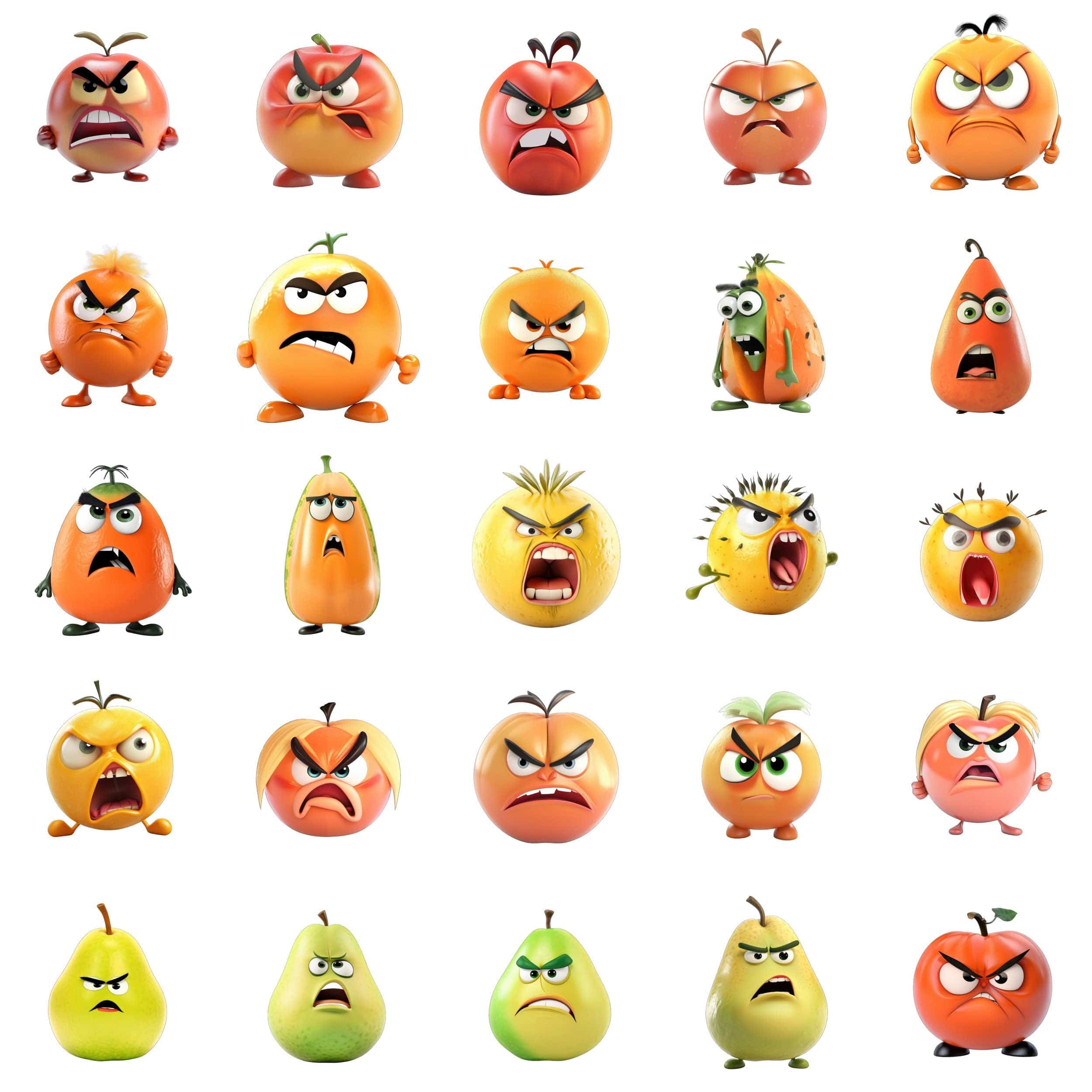 Angry Fruits Bundle - 180 Transparent PNG Images for Digital Design, Clip Art, Stickers, Commercial use, instant download, fruit sublimation Digital Download Sumobundle